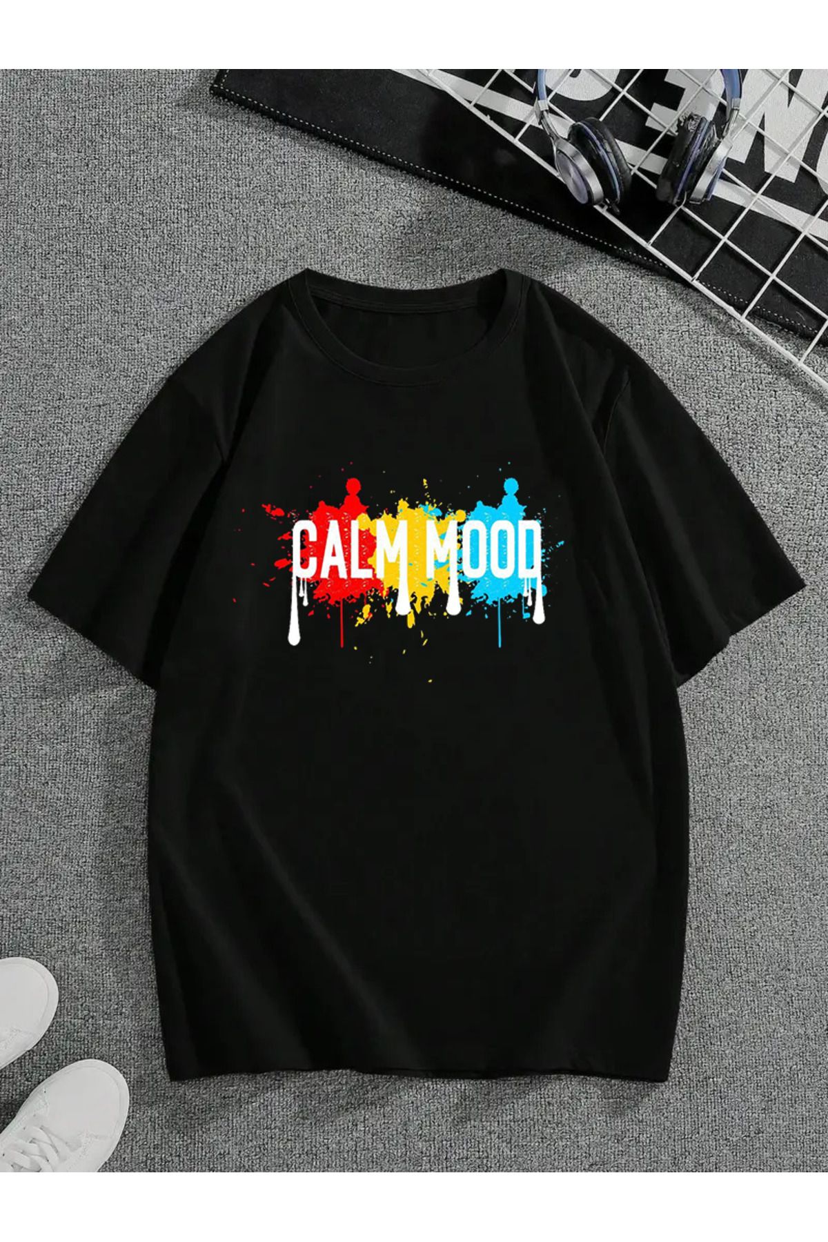 MODA Unisex Oversize Kalıp Calm Mood Baskılı T-Shirt