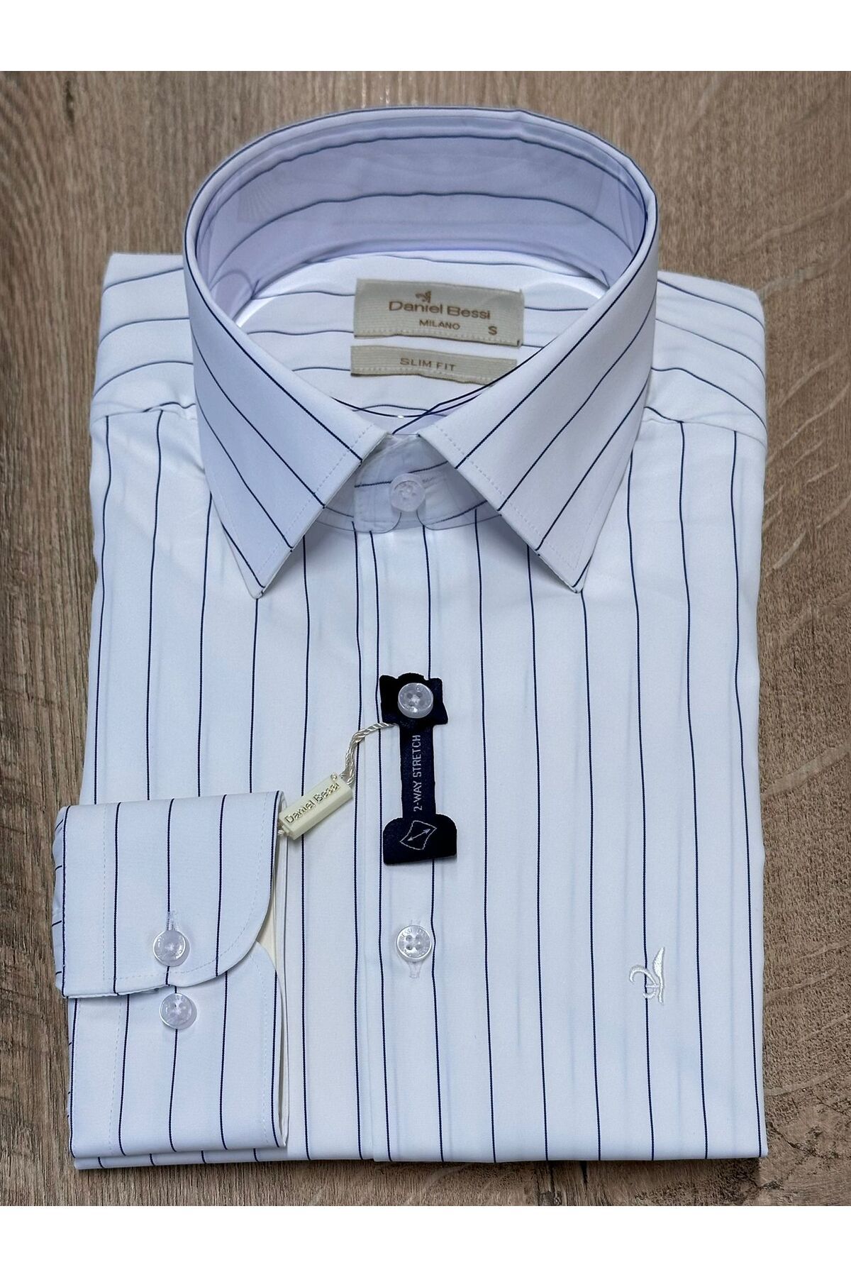 Daniel Bessi Enine ve Boyuna Likralı Çizgili Slim Fit Örme Erkek Gömlek