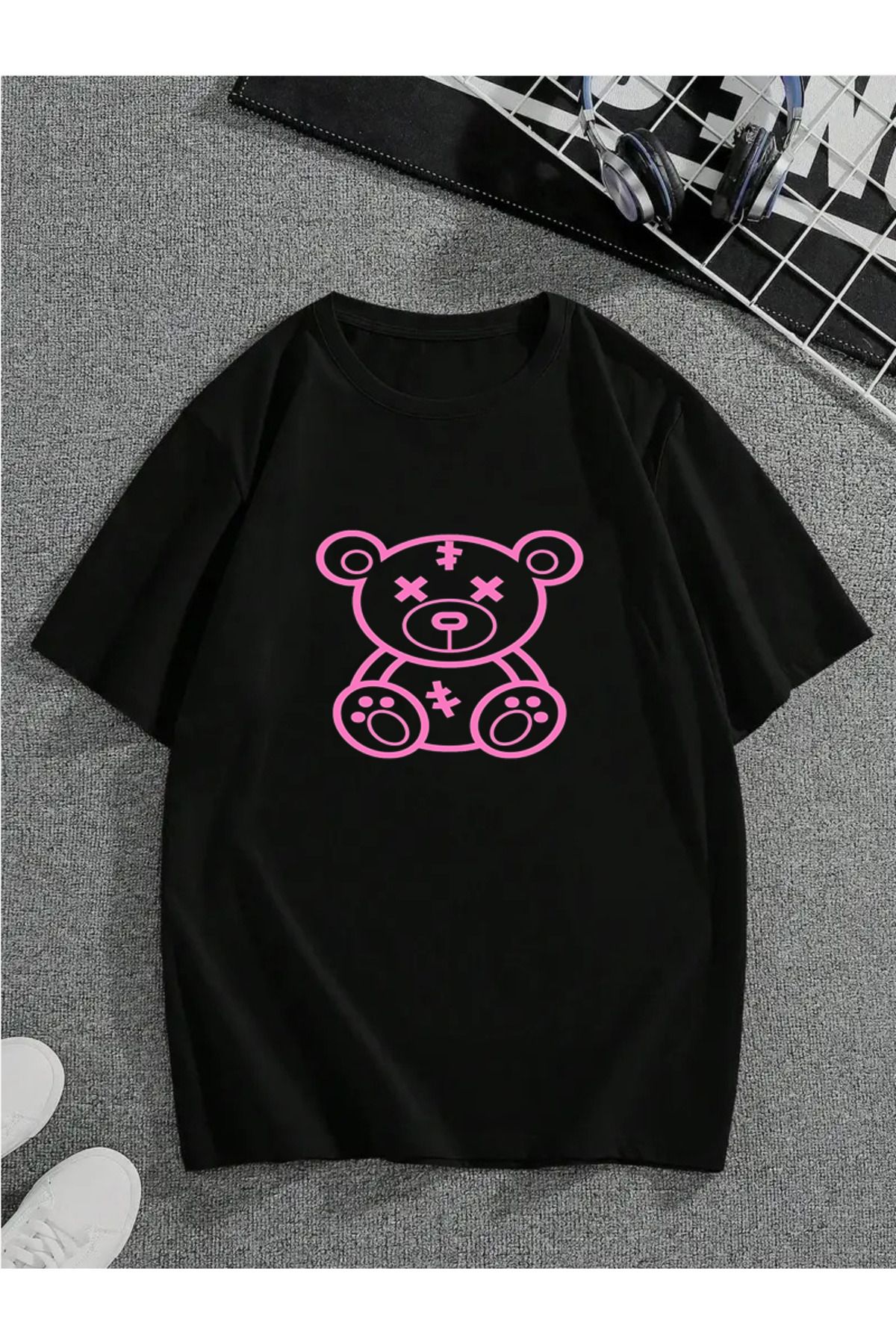MODA Unisex Oversize Kalıp Ayı Baskılı T-Shirt