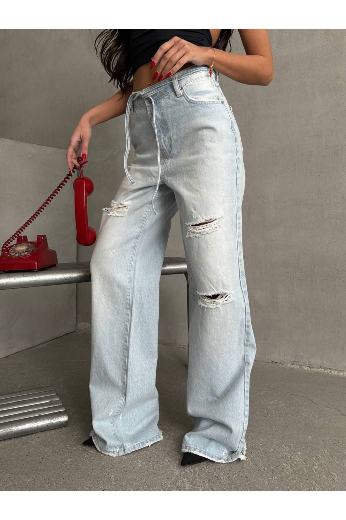 DENİKK TREND ÖZEL TASARIM BOL PAÇA RAHAT KALIP DENİM JEAN PALAZO BAGGY PANTOLON 30