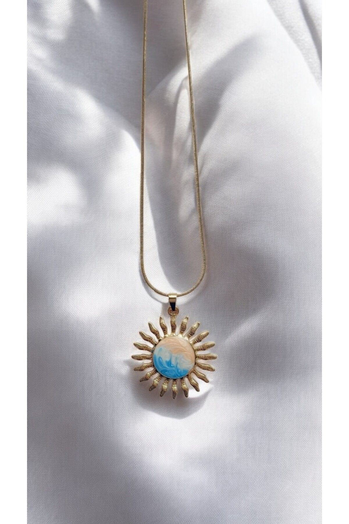NOVA JEWELLERY Büyük Güneş Detaylı Paslanmaz Çelik Kolye |STEEL NECKLACE