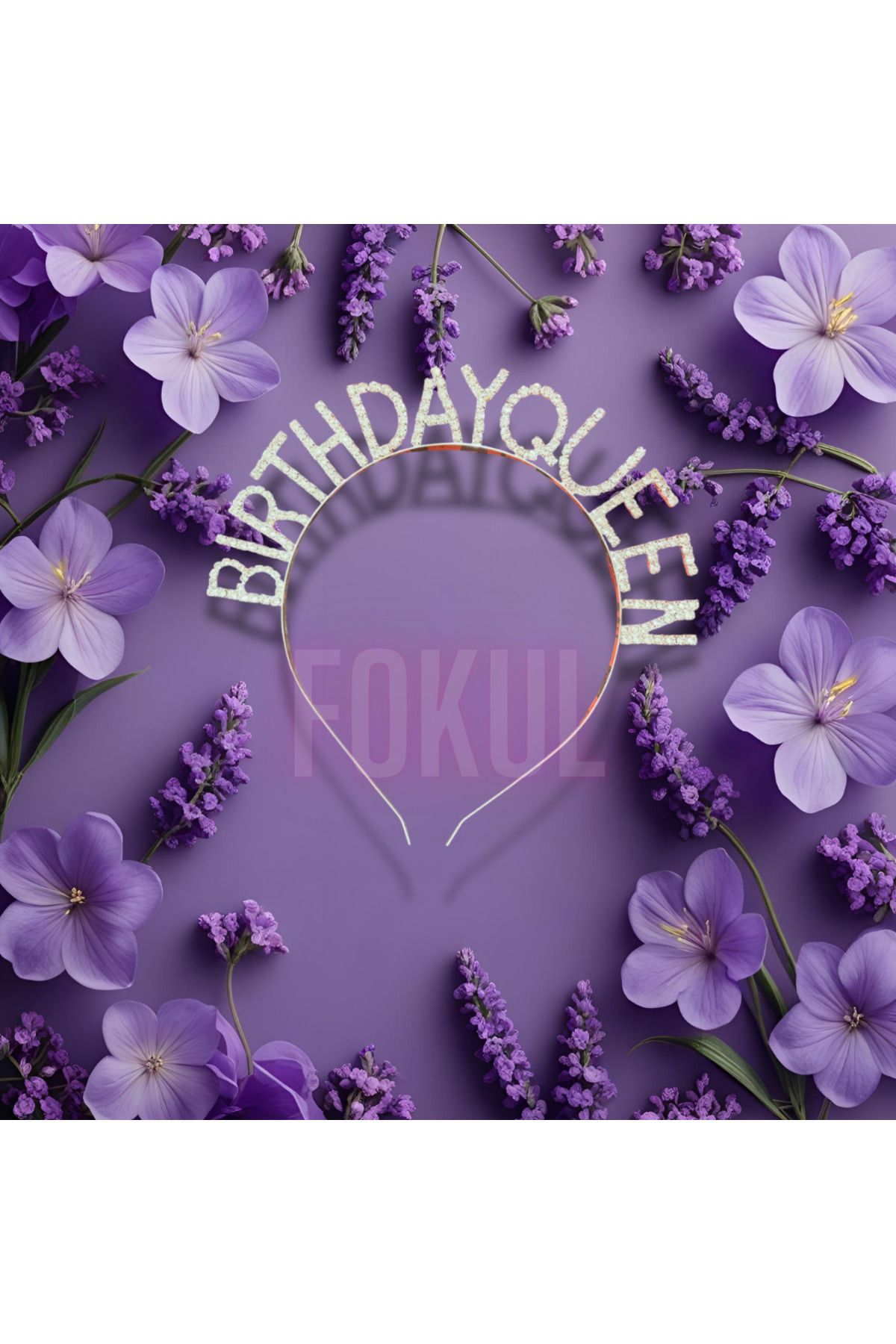 FOKUL Birthday Queen Taşlı Gümüş Renk Doğum Günü Tacı Birthday Queen Doğum Günü Parti Tacı