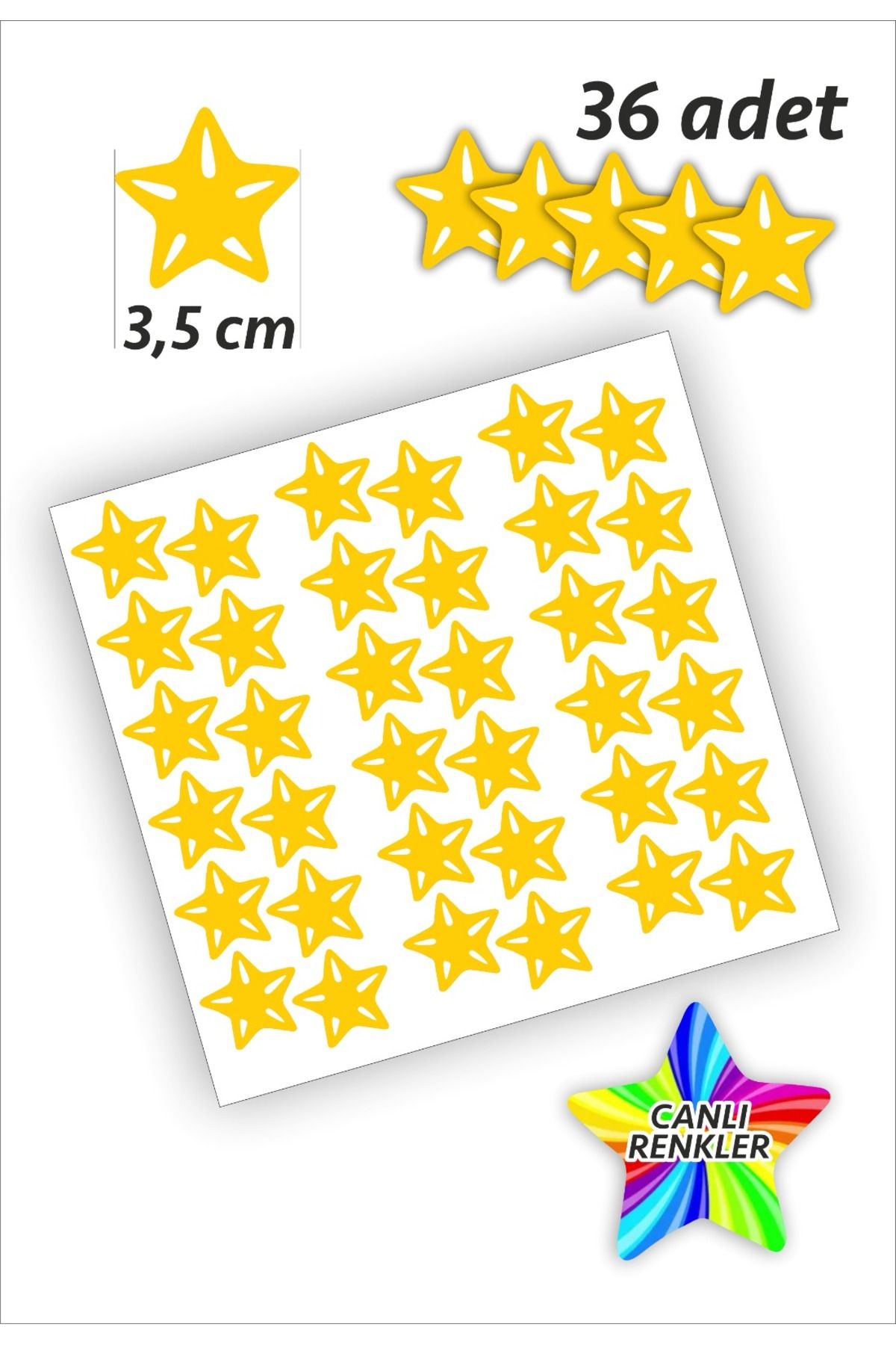 İstisna 36 Adet Yıldız Etiket Sarı Renk 35 Mm Yıldız Temalı Sticker Seti