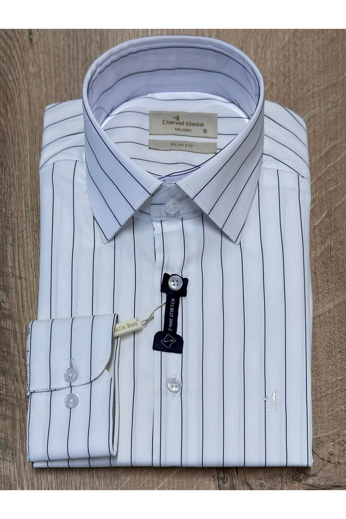 Daniel Bessi Enine ve Boyuna Likralı Çizgili Slim Fit Örme Erkek Gömlek
