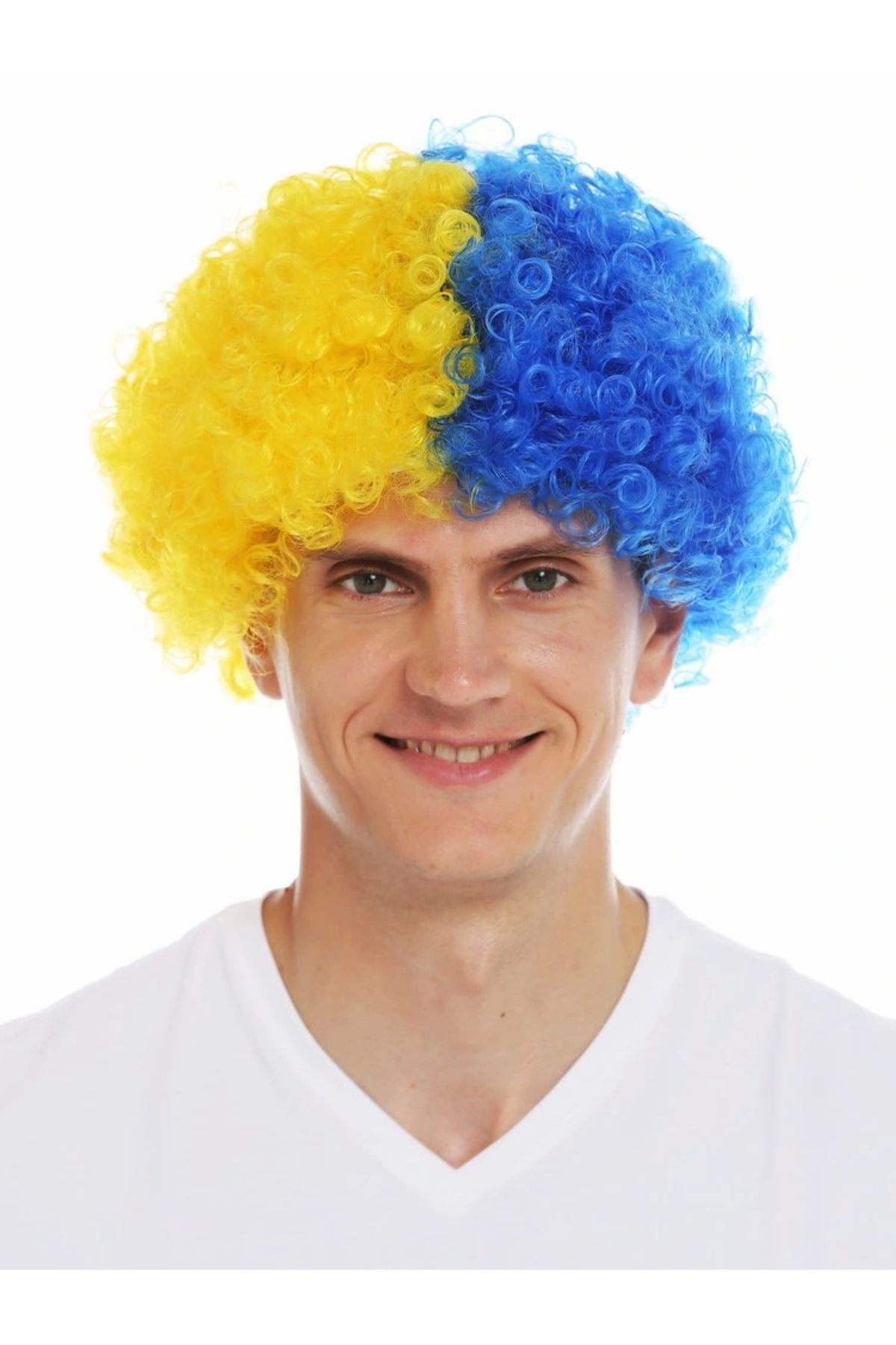 OurStyles Sarı Lacivert Kıvırcık Afro Bonus Peruk Bonus Saç