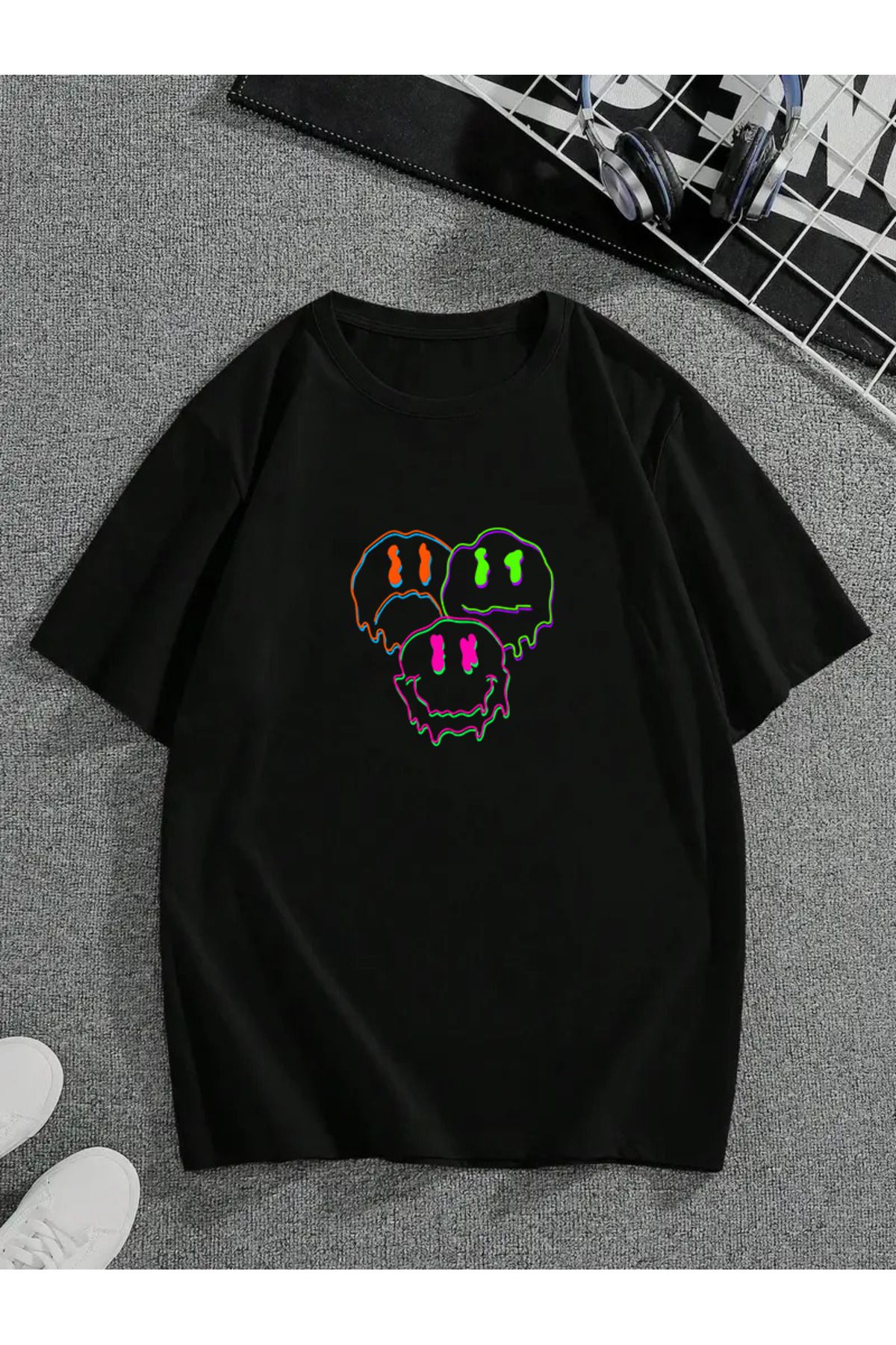 MODA Unisex Oversize Kalıp 3 Yüz Baskılı T-Shirt