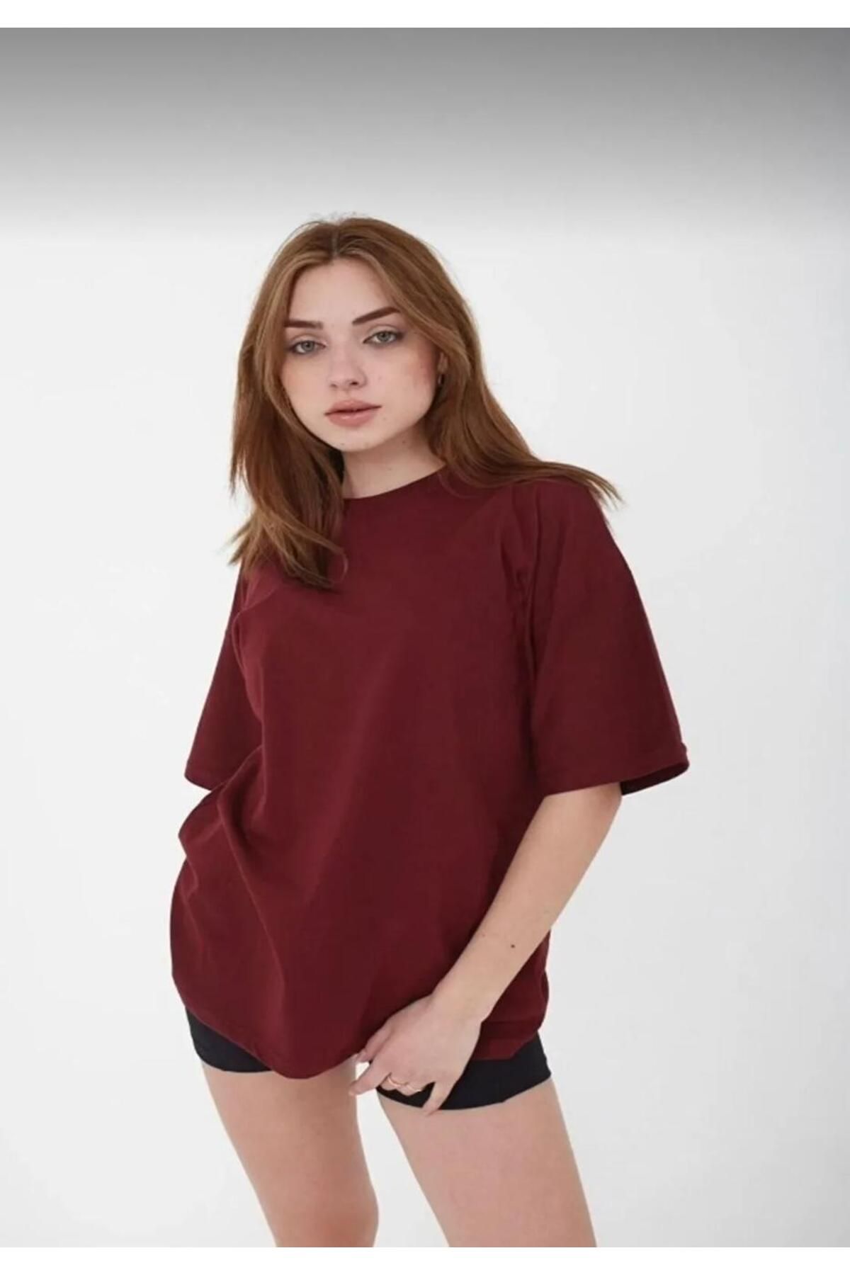 Kuraff Giyim Bisiklet Yaka Pamuk Oversize Boyfriend