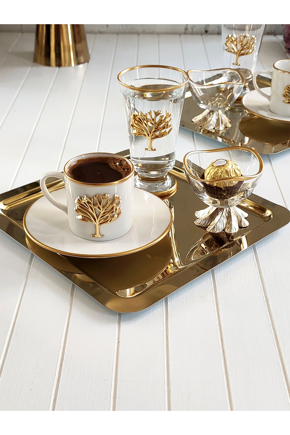 REGNA HOME Fine Living Regna Home Mocha - Hayat Ağacı 10 Parça 2 Kişilik İkram Seti