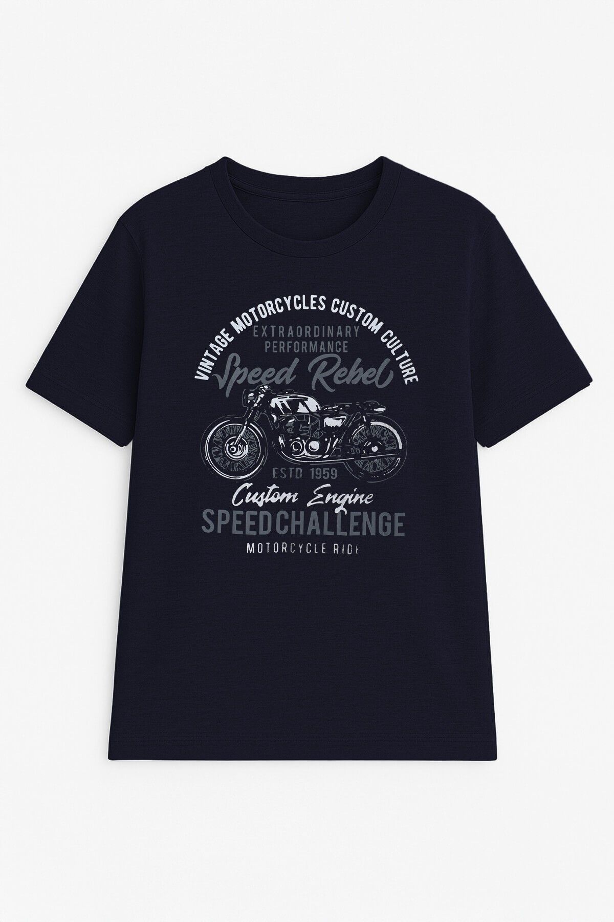 MARKAPIA Erkek %100 Pamuk Bisiklet Yaka Motor Baskılı T-shirt