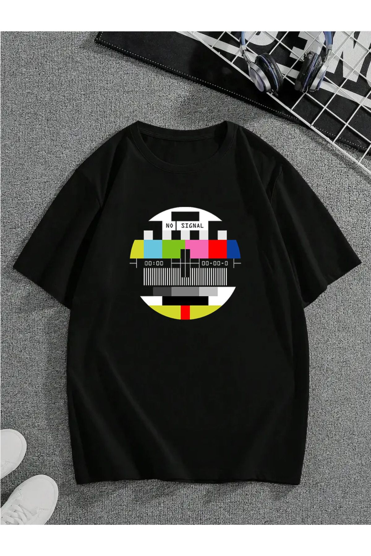 MODA Unisex Oversize Kalıp No Signal Baskılı T-Shirt