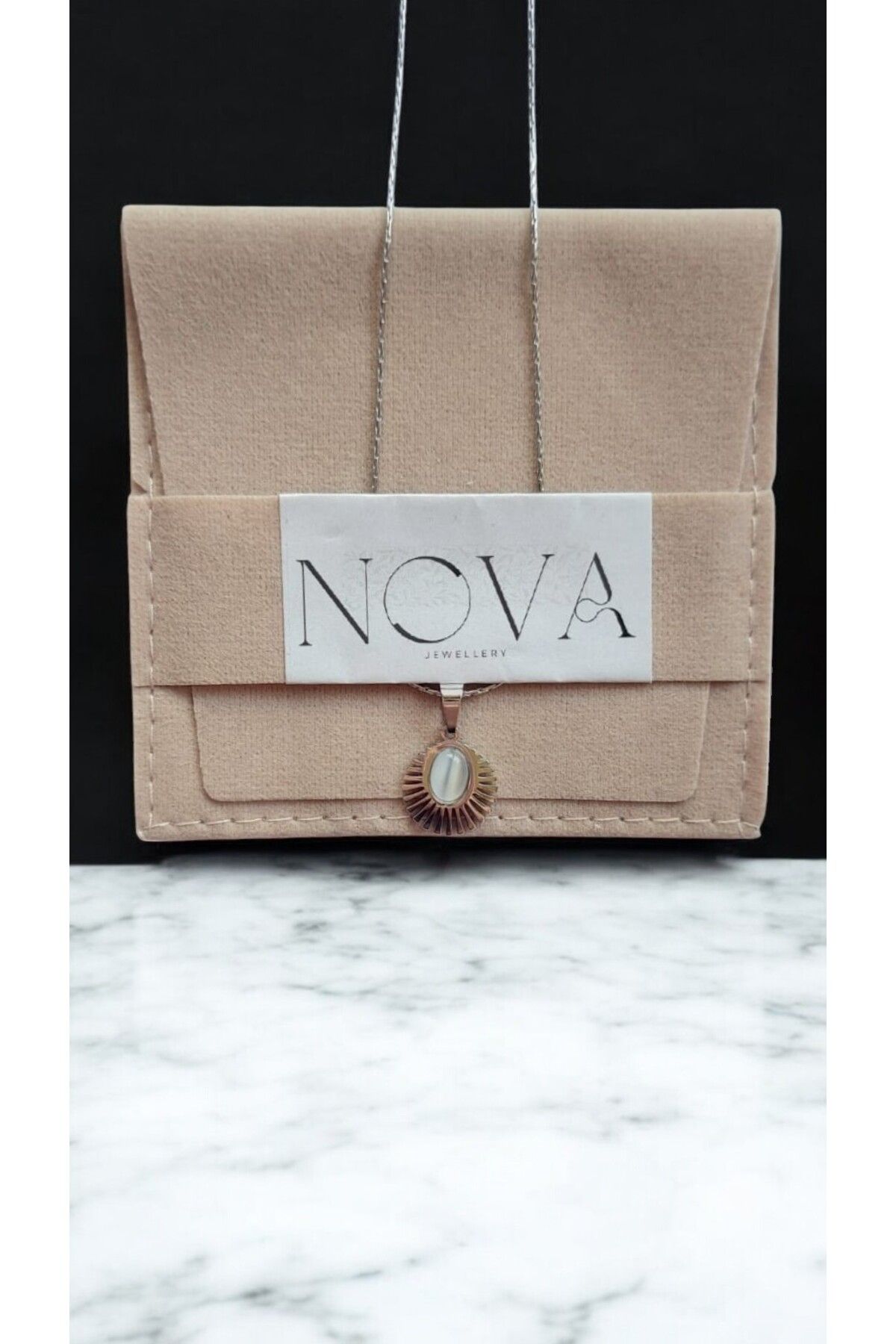 NOVA JEWELLERY Zirkon Taşlı Gümüş Rengi Paslanmaz Çelik Kolye |STEEL NECKLACE