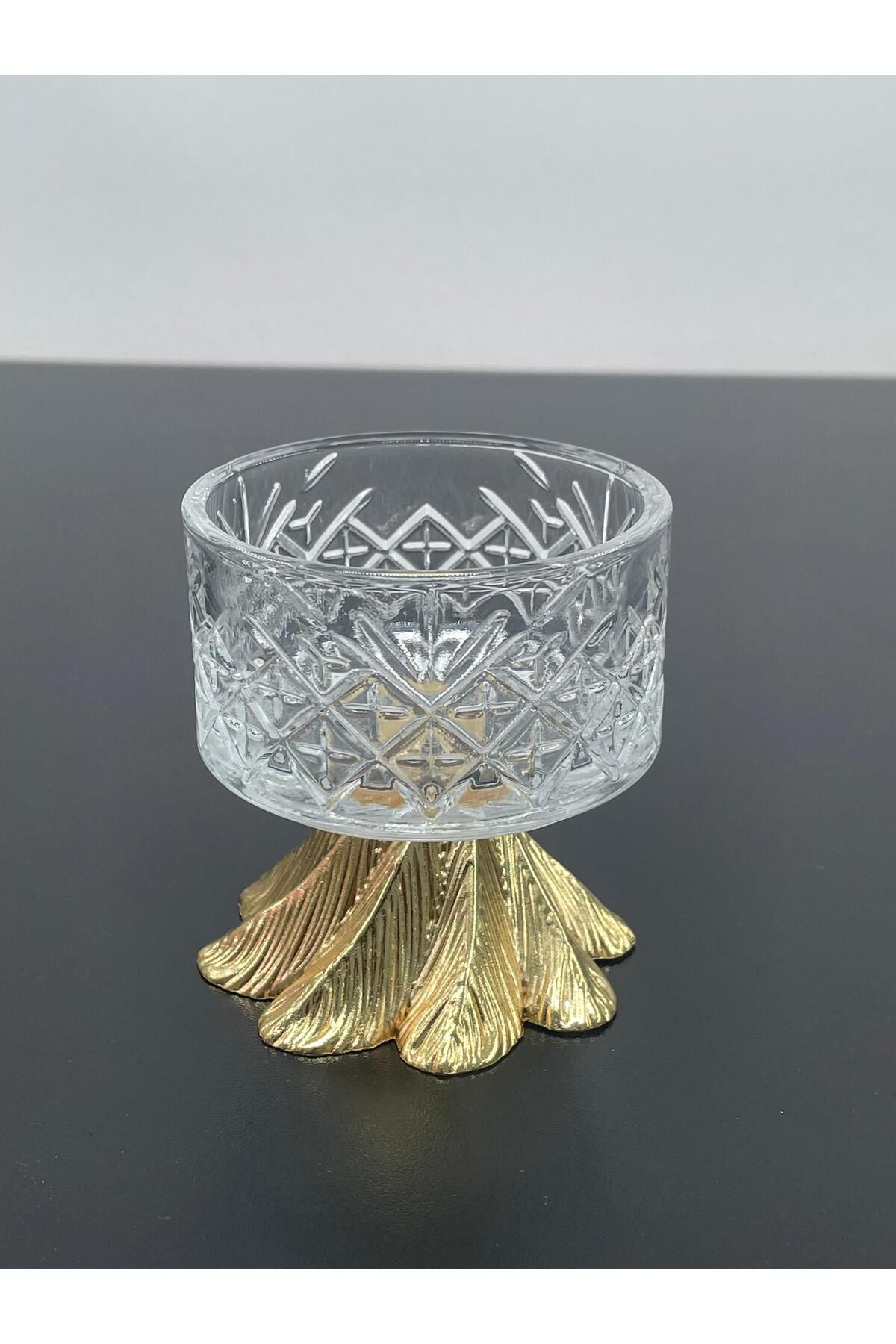 YzHome 6 Kişilik Cam Gold Metal Ayaklı Kahve Yanı Lokumluk Sosluk Kase