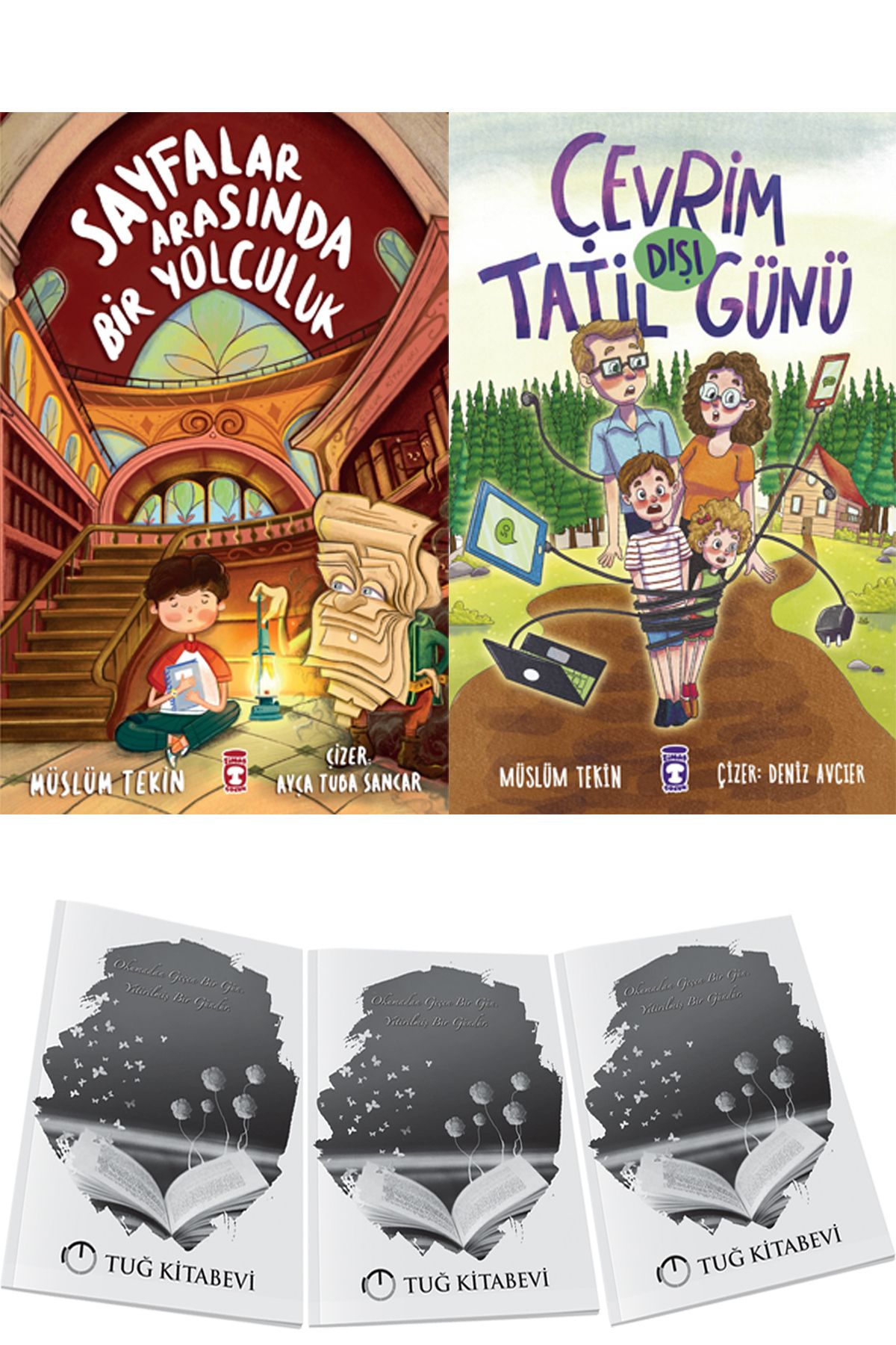 Timaş Çocuk Sayfalar Arasında Bir Yolculuk ve Çevrim Dışı Tatil Günü 2li Set Müslüm Tekin + Hediyeli