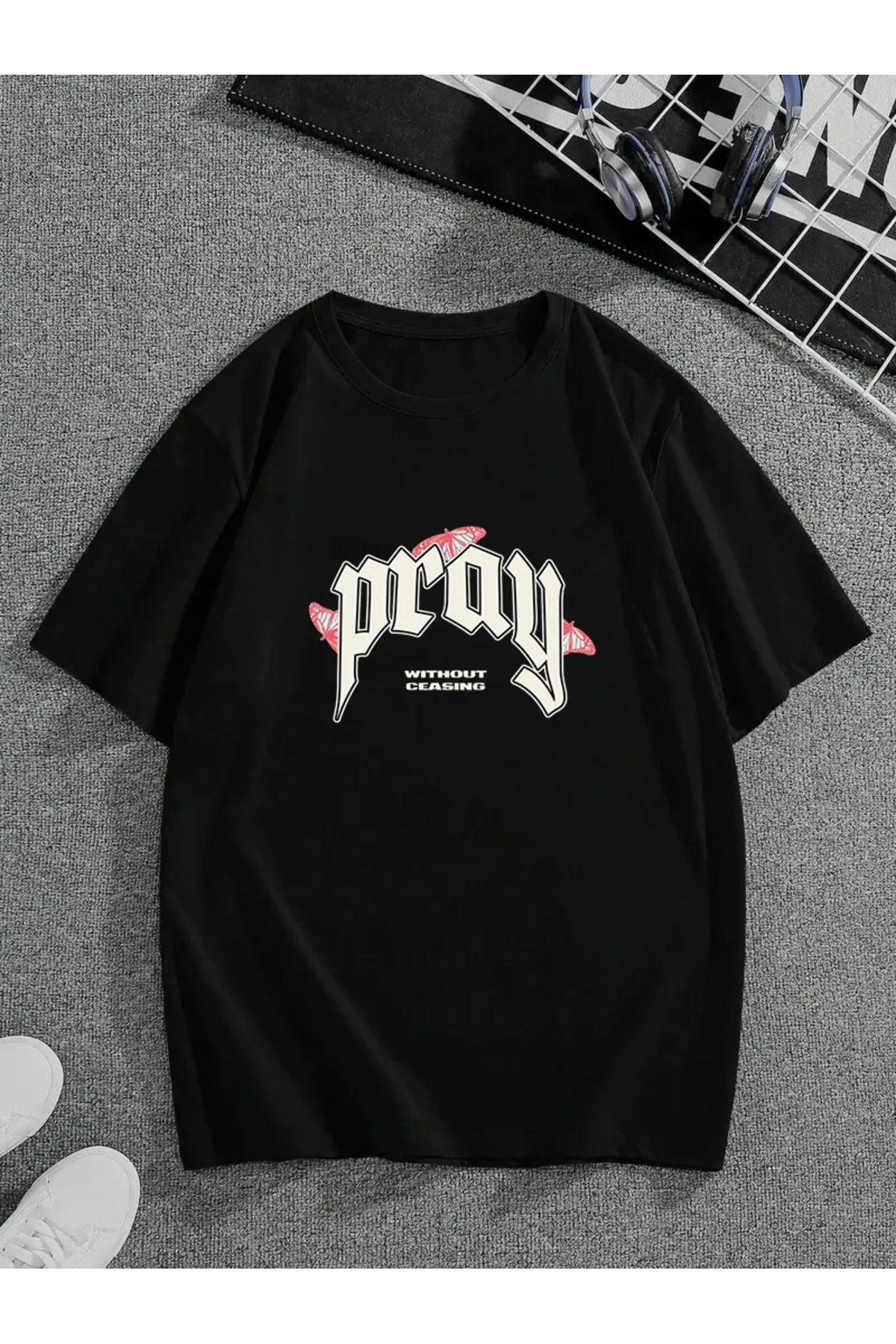 MODA Unisex Oversize Kalıp Pray Baskılı T-Shirt