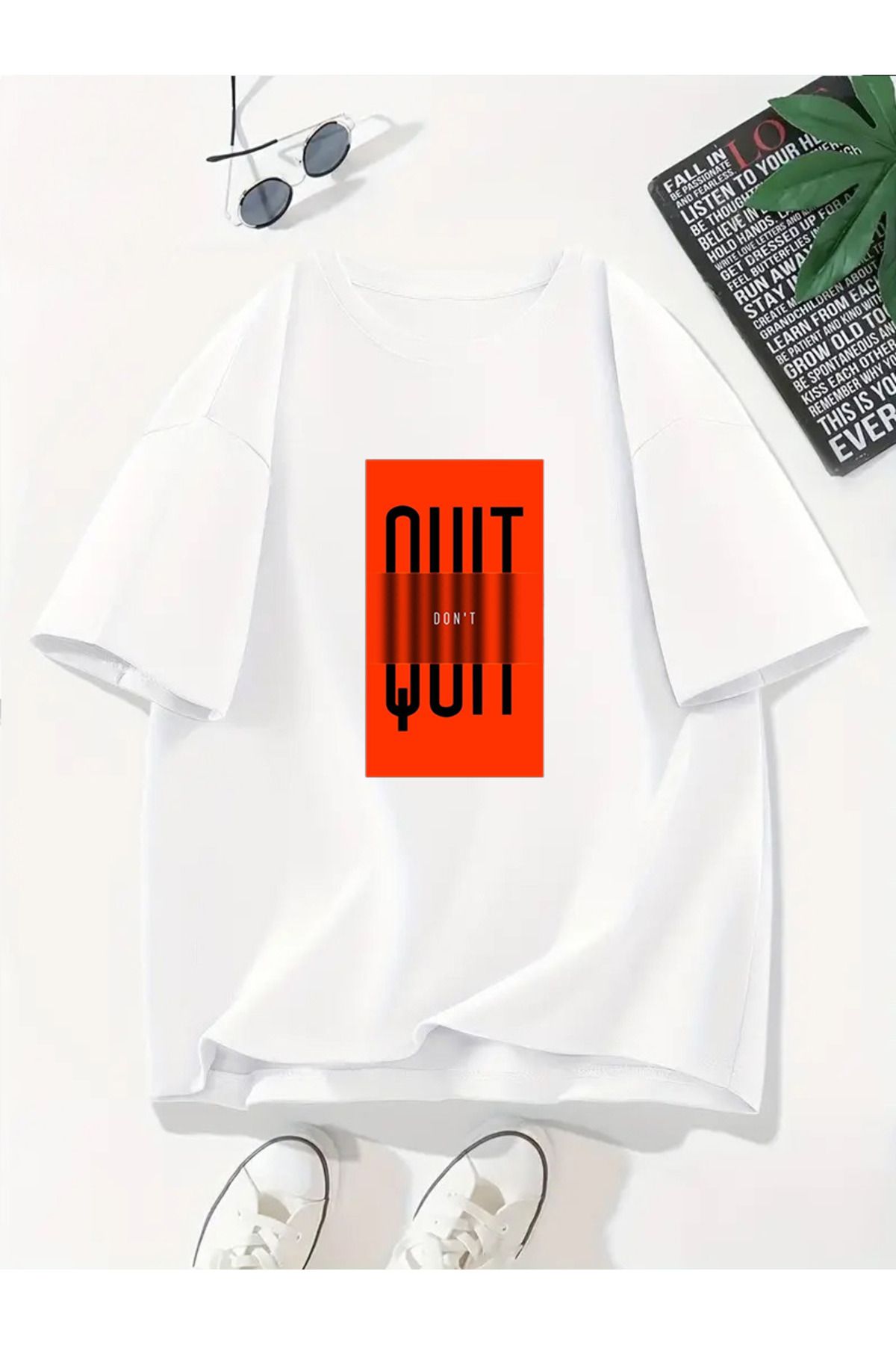MODA Unisex Oversize Kalıp Quit Baskılı T-Shirt