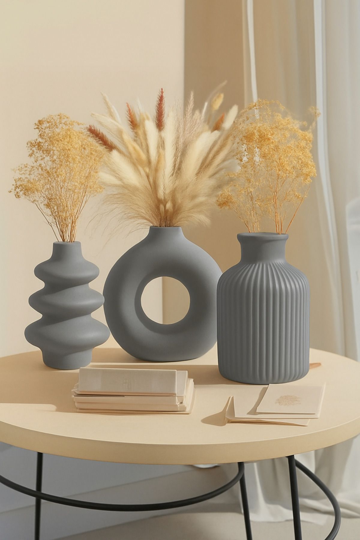 Omerella 3lü İskandinav Tarzı Bohem Vazo Hediyelik Pinterest Pampas Vazosu Set Vazo Dekoratif Eşya Gri