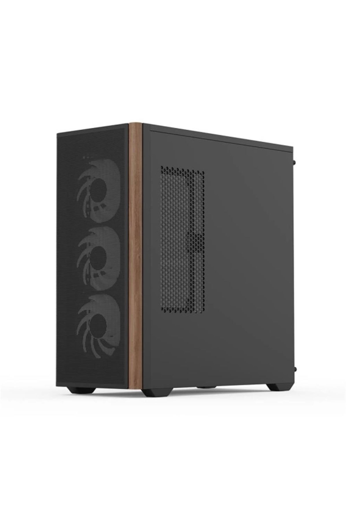 AEROCOOL AE D501A BK 4x12cm A-RGB Fanlı, Ahşap Ön Panel Temp Cam Yan ve Mesh Ön Panel,USB Type-C