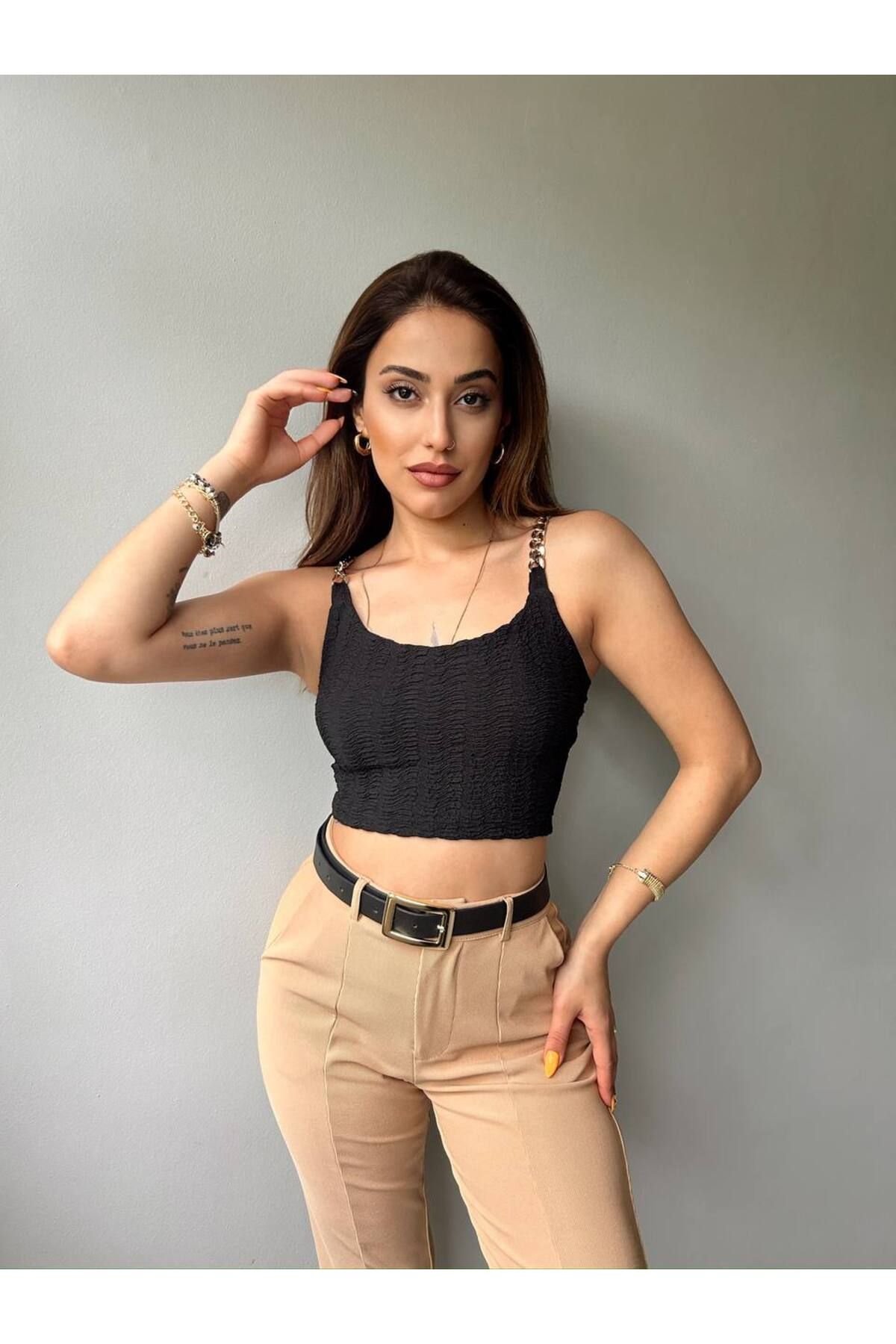 meirah butik Bubble Zincir Askılı Crop