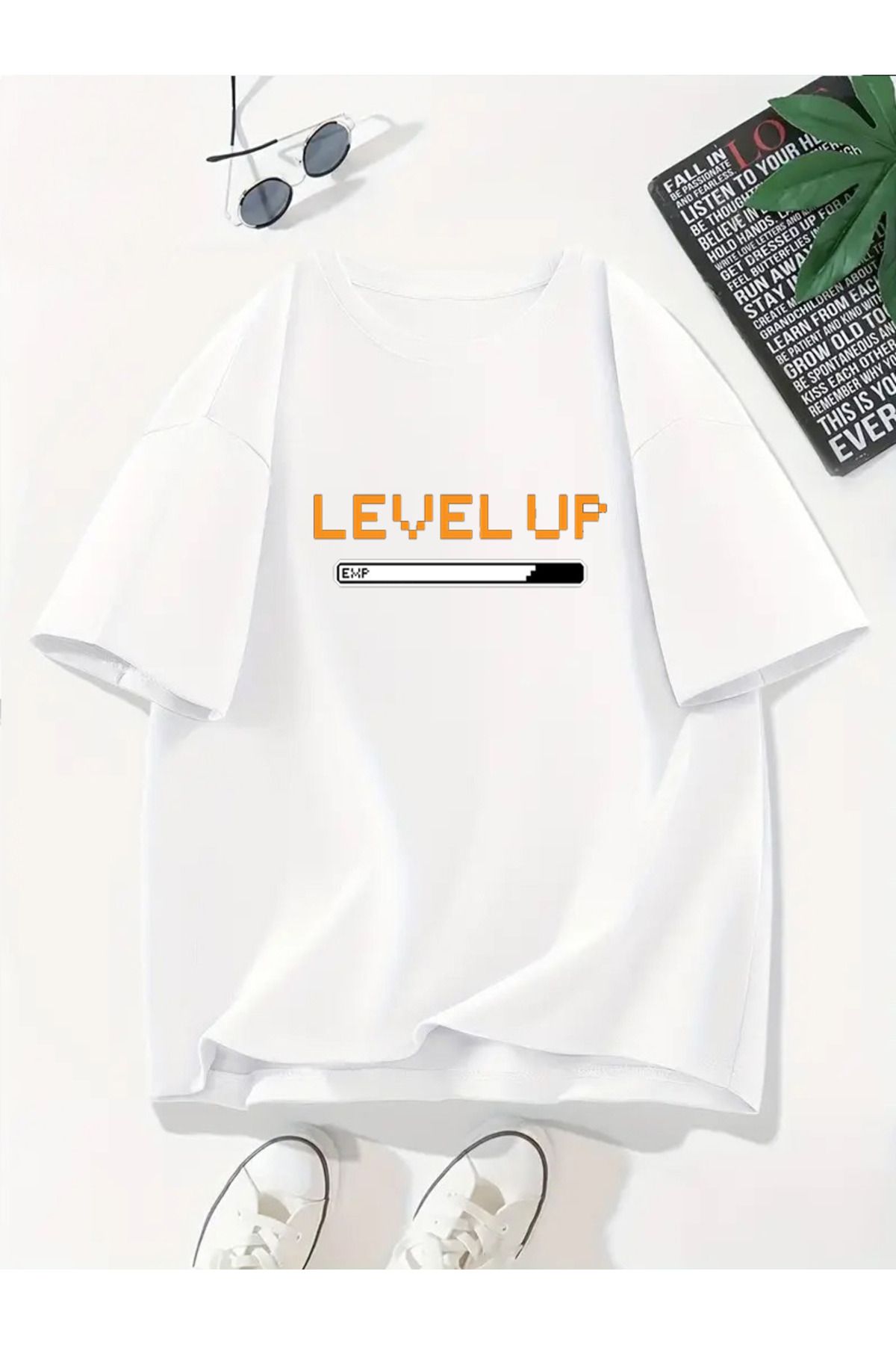 MODA Unisex Oversize Kalıp Level Up Baskılı T-Shirt