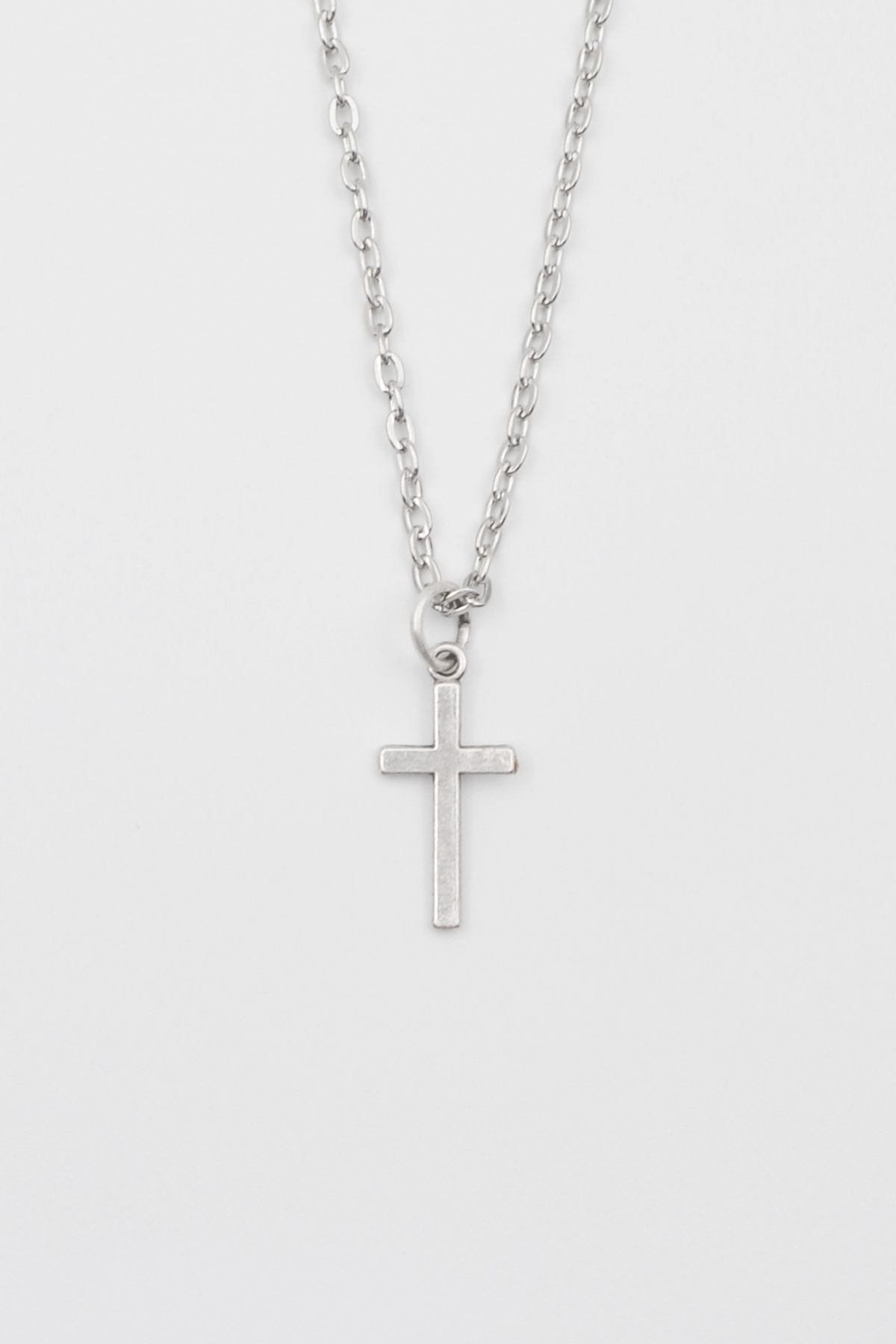 Defnems Accessories Minimalist Haç Kolye - Düz Ezme İthal Zincirli Unisex Gümüş Kaplama - 60 cm