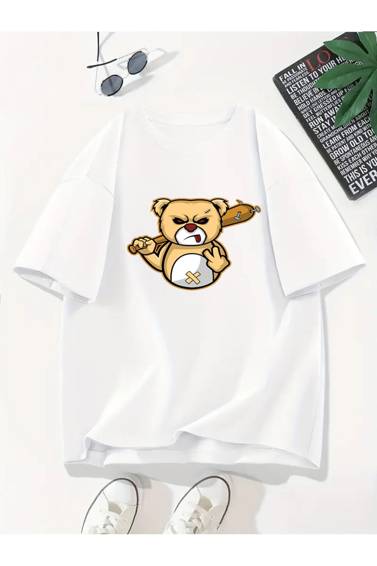 MODA Unisex Oversize Kalıp Bear Baskılı T-Shirt