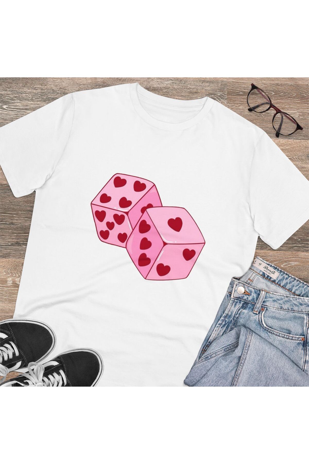 LADİJİTAL BASKI ÇÖZÜMLERİ Zar Baskılı Beyaz T-shirt