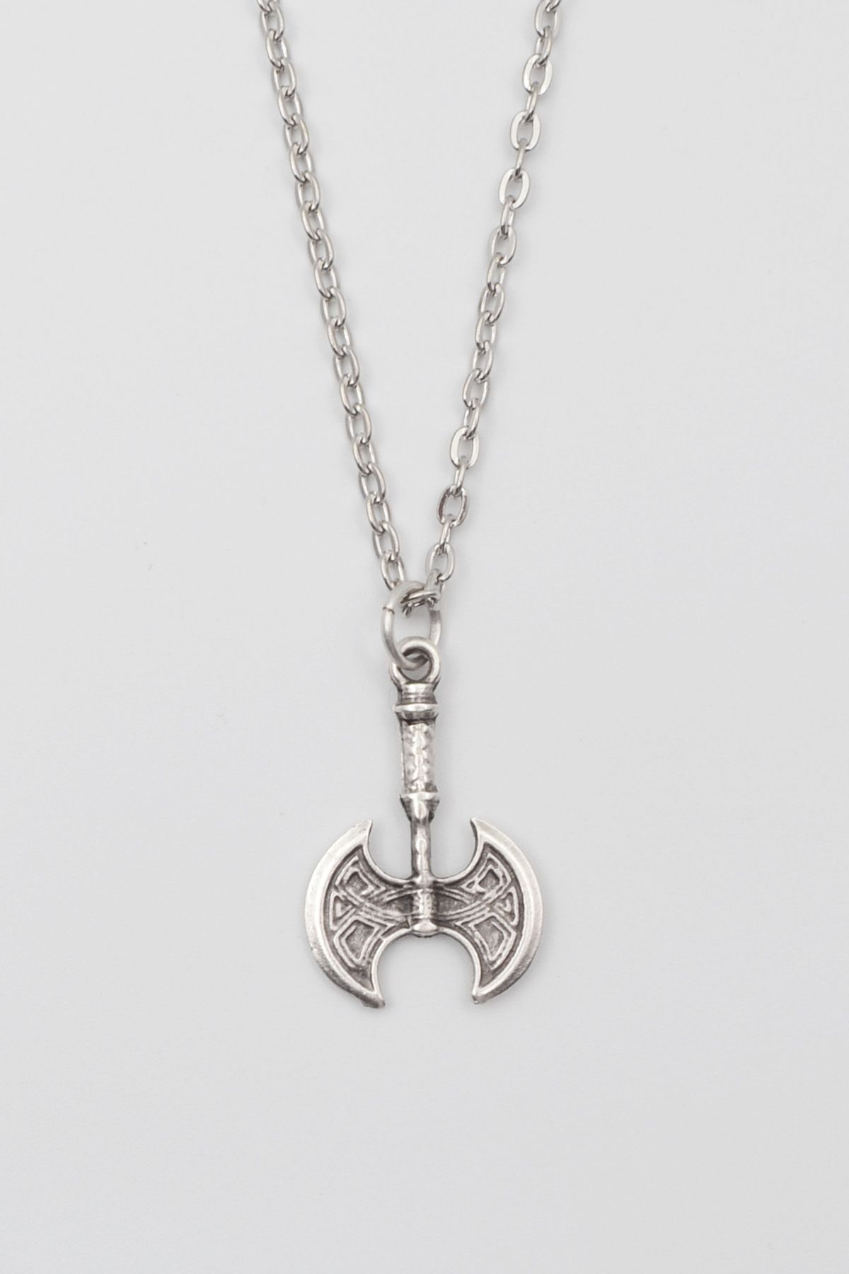 Defnems Accessories Modern Viking Balta Kolye - Düz Ezme İthal Zincirli Unisex Gümüş Kaplama - 60 cm
