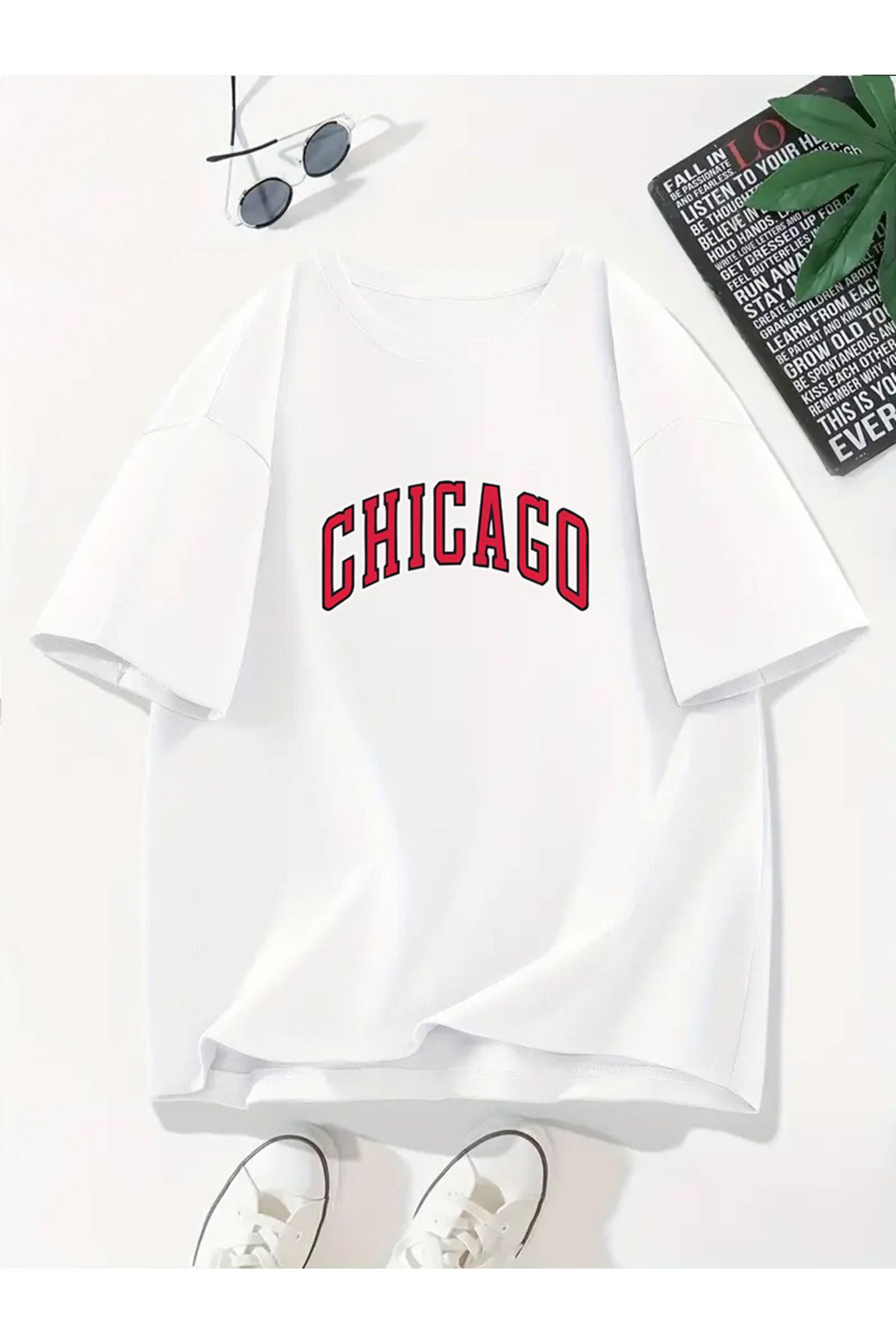 MODA Unisex Oversize Kalıp Chicago Baskılı T-Shirt