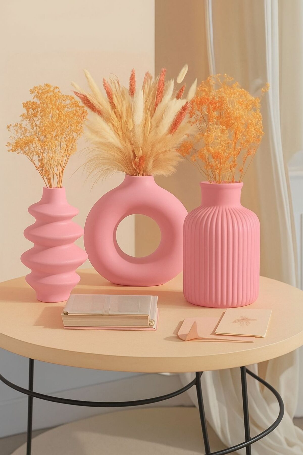 Omerella 3lü İskandinav Tarzı Bohem Vazo Hediyelik Pinterest Pampas Vazosu Set Vazo Dekoratif Eşya Pembe