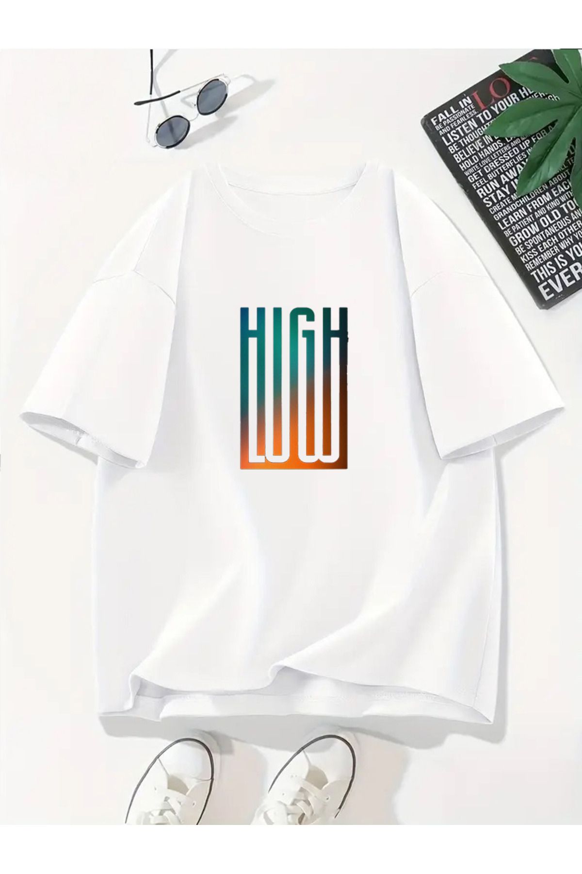 MODA Unisex Oversize Kalıp High Low Baskılı T-Shirt