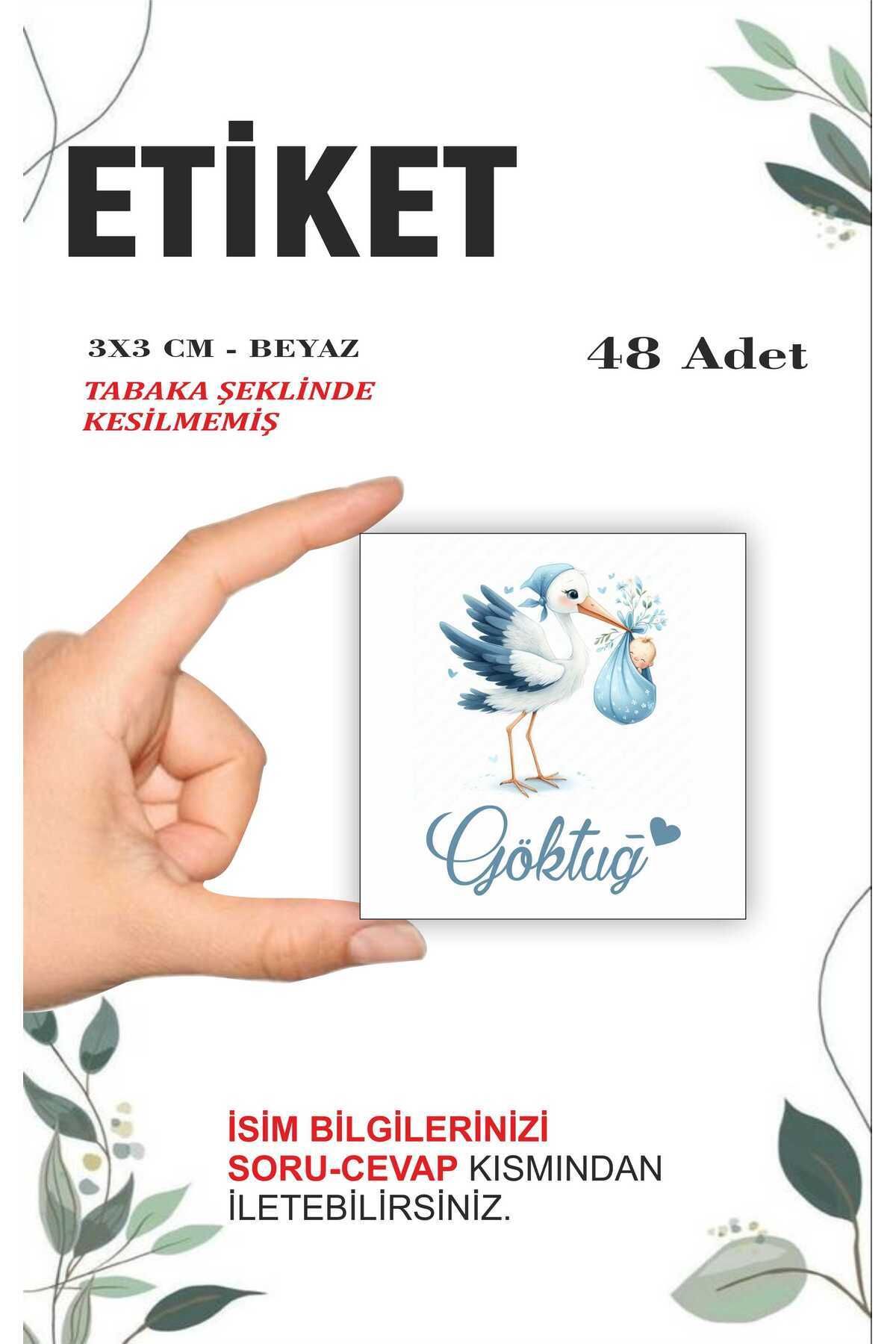 HEDİYE35 Tasarım İsme Özel Doğum Günü Babyshower Hoşgeldin Bebek Etiketi 3cm 48 Adet Etiket