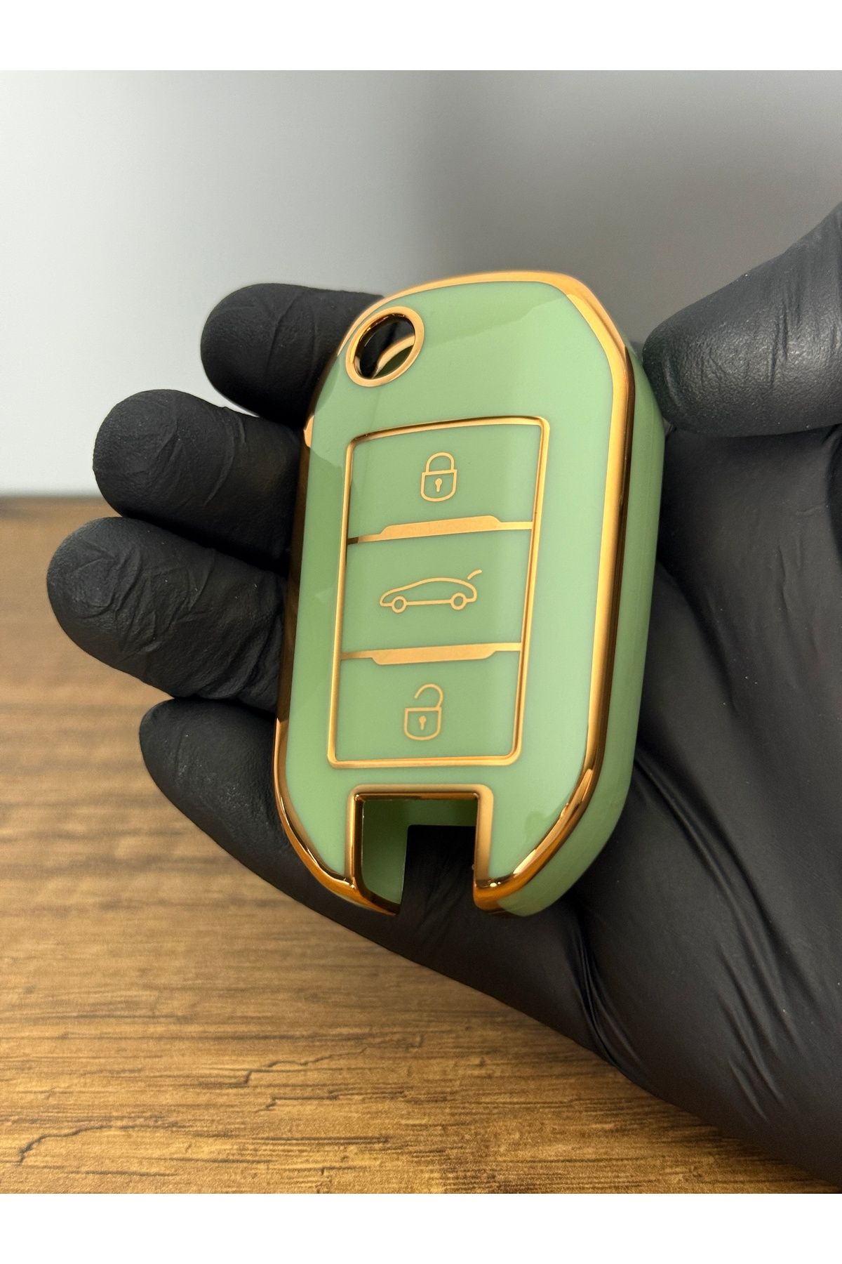 Mavi Keys Citroën Berlingo C-Elysee Peugeot 508 3008 5008 Opel Sustalı 3 Düğmeli Silikon Anahtar Kılıfı Yeşil