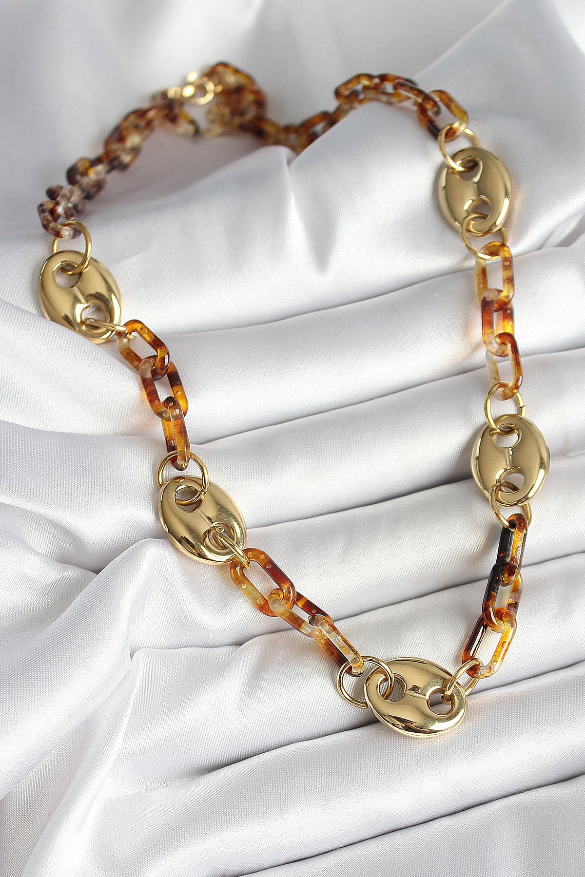 callerrons accessories Leopar Desenli Mika Gold Renk Zincir Kadın Kolye - EBJ250530W34348