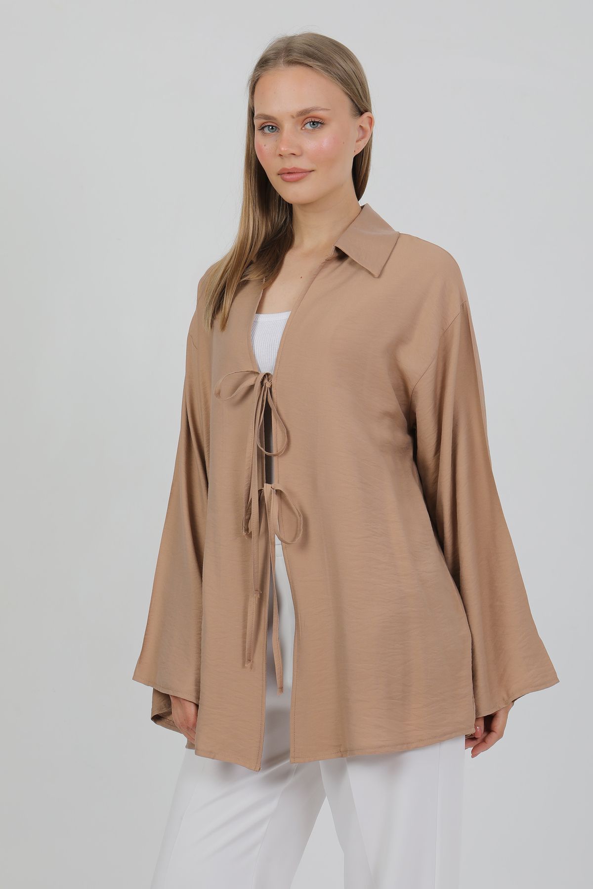 PASTELASTORE Doğal Viskon Kumaş Cepli Bağcıklı Kadın Kimono 1167 – Hafif, Dökümlü, Akışkan, Yazlık Model