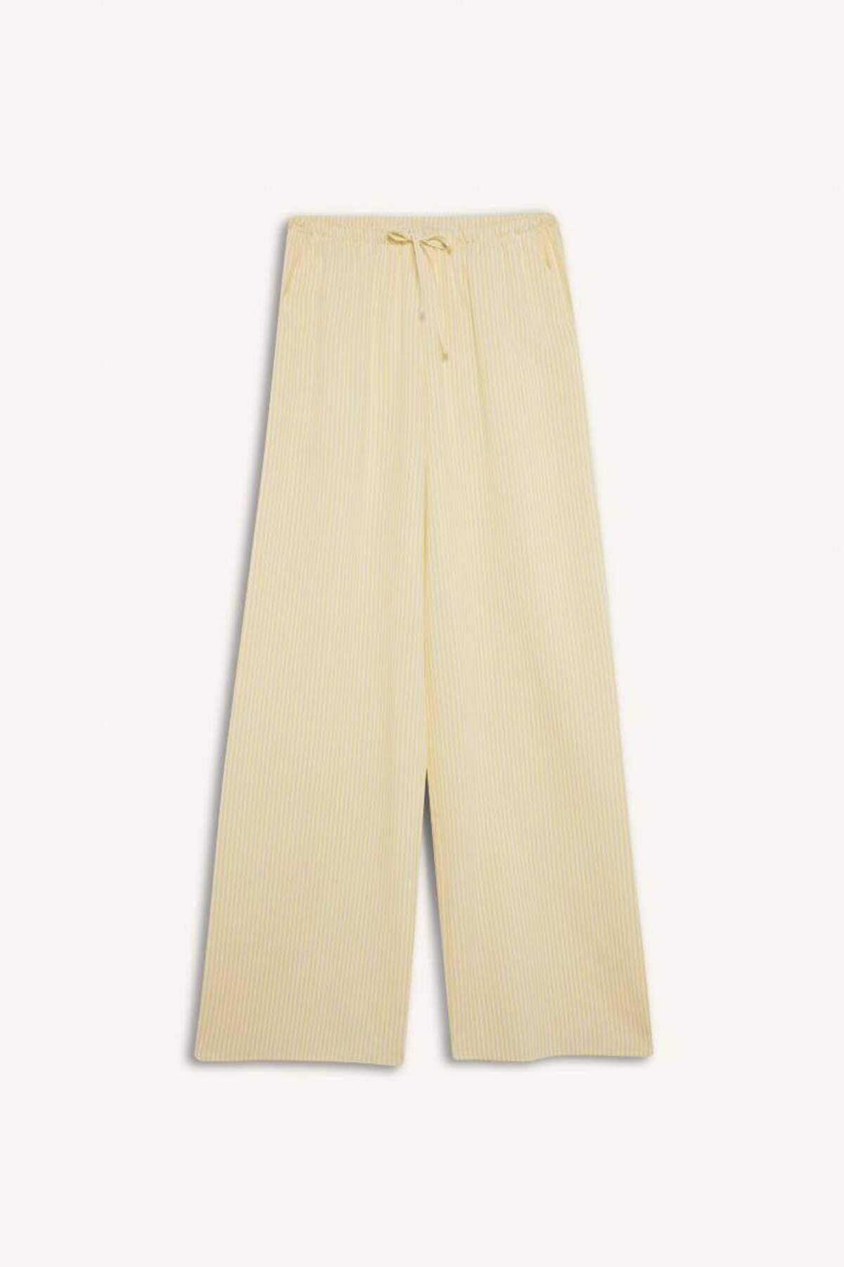 DeFacto Yeni Sezon Coool Wide Leg Çizgili Normal Bel Keten Karışımlı Pantolon