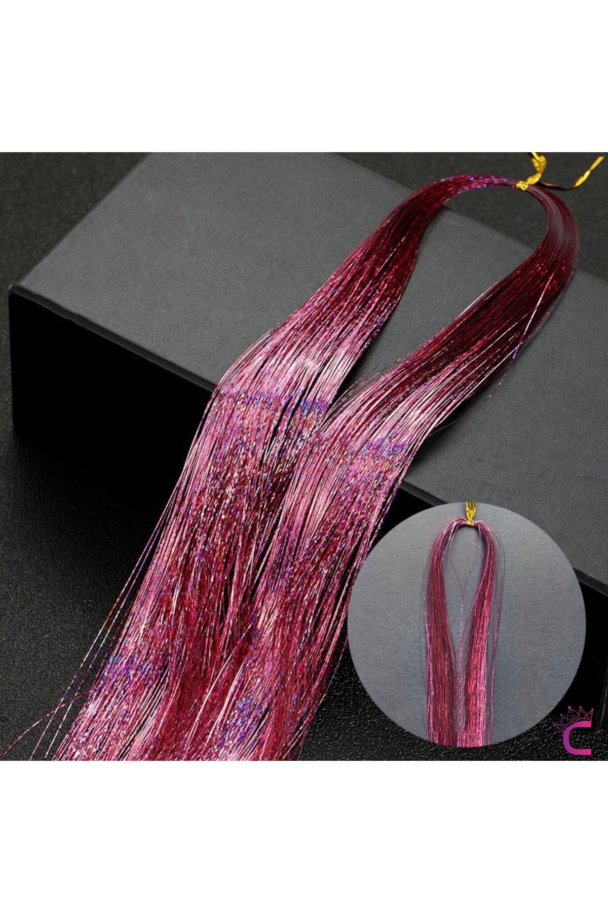 Cinderella Pembe Renkli Hair Tinsel Saç Simi 120cm - Simli Saç Aksesuarı Örme Postiş Saça Bağlanan Model
