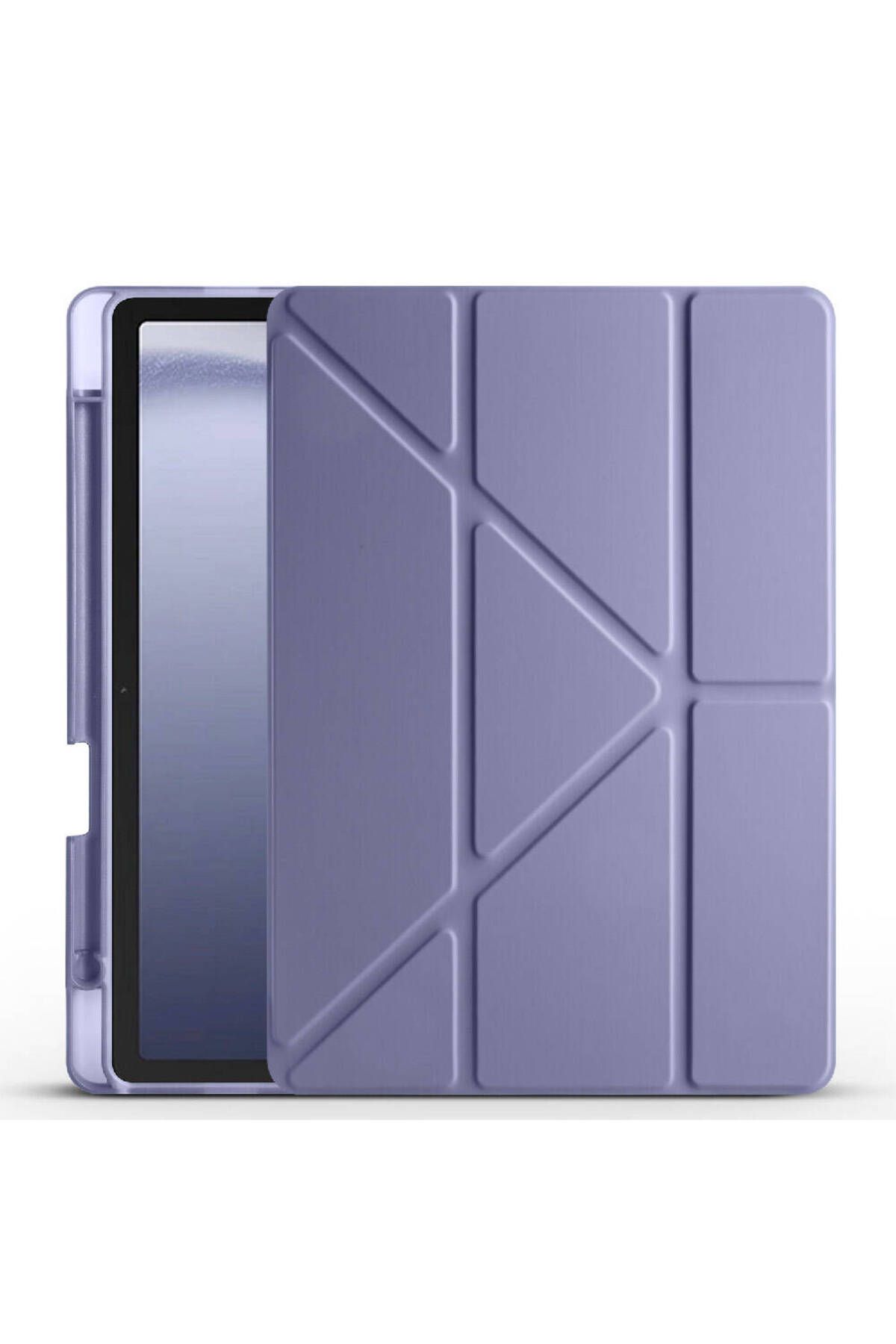Teknodur Galaxy Tab A9 Kılıf Uyumlu TKDR Tri Folding Kalem Bölmeli Standlı Kılıf-Mor