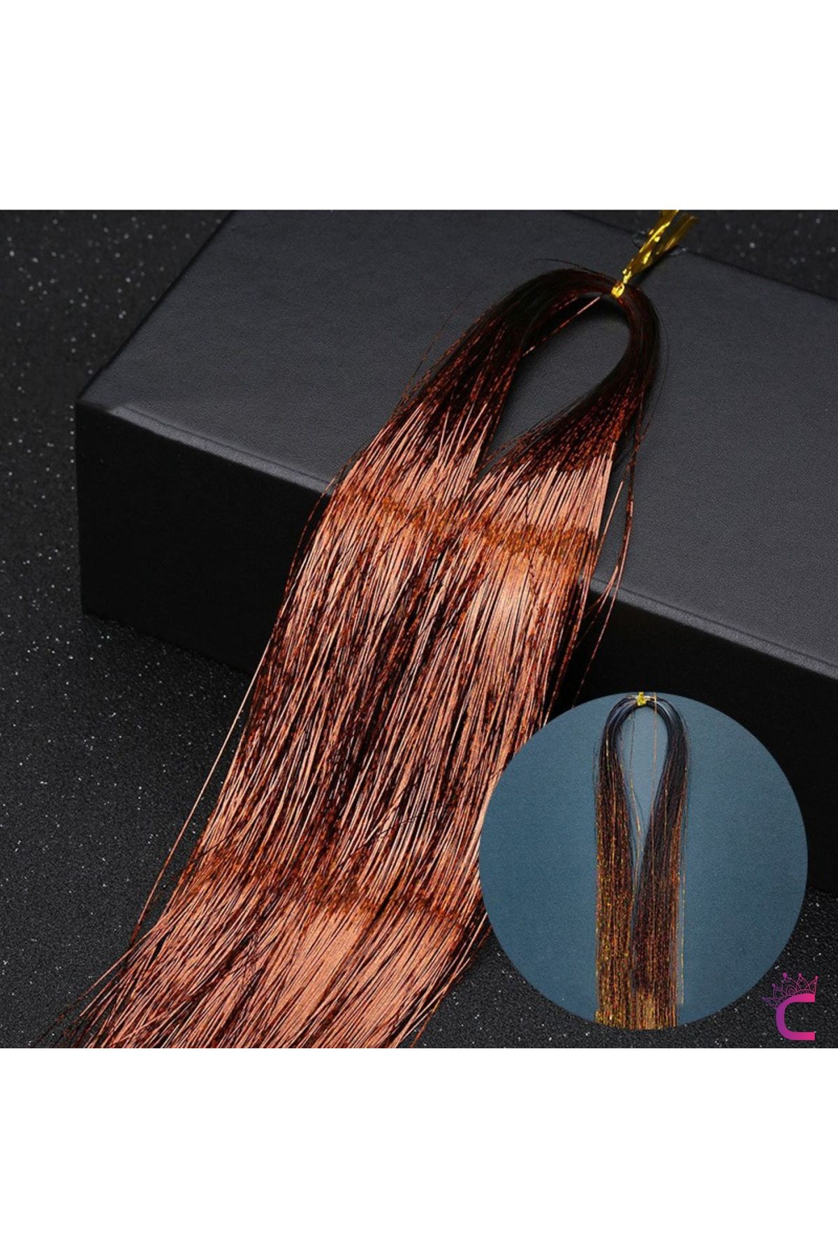 Cinderella Bronz Bakır Renkli Hair Tinsel Saç Simi 120cm - Simli Saç Aksesuarı Örme Postiş Saça Bağlanan Model