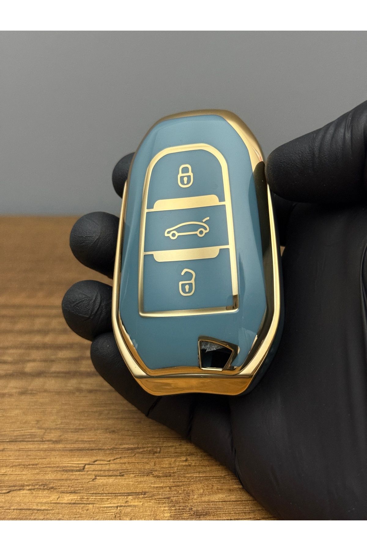 Mavi Keys Peugeot 208 508 3008 5008 Citroen Berlingo C-Elysee Opel Silikon Anahtar Kılıfı 3 Düğme Gri Renk