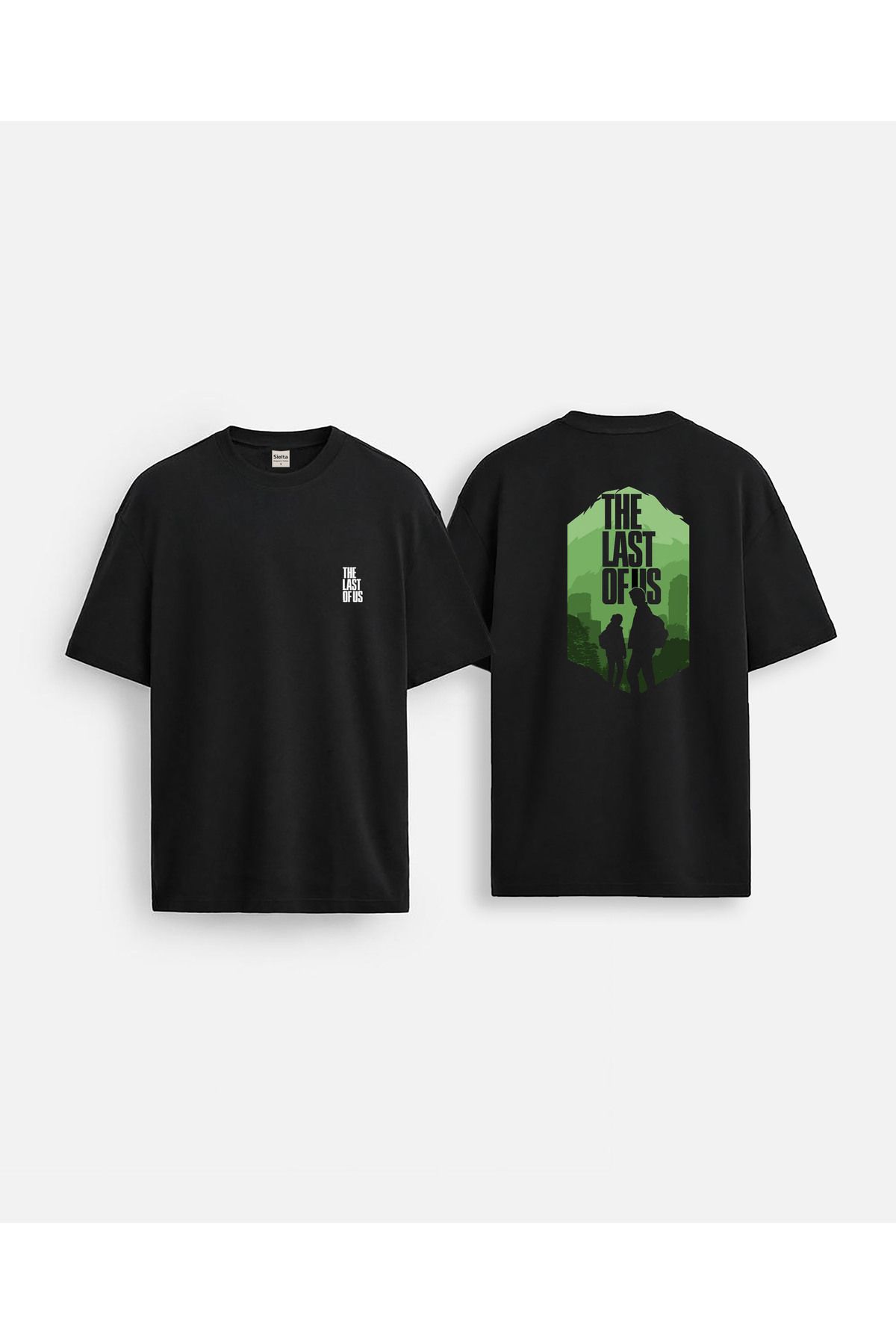 sielta The Last Of Us Baskılı Oversize Pamuklu Çift Taraflı Siyah Tişört T-shirt