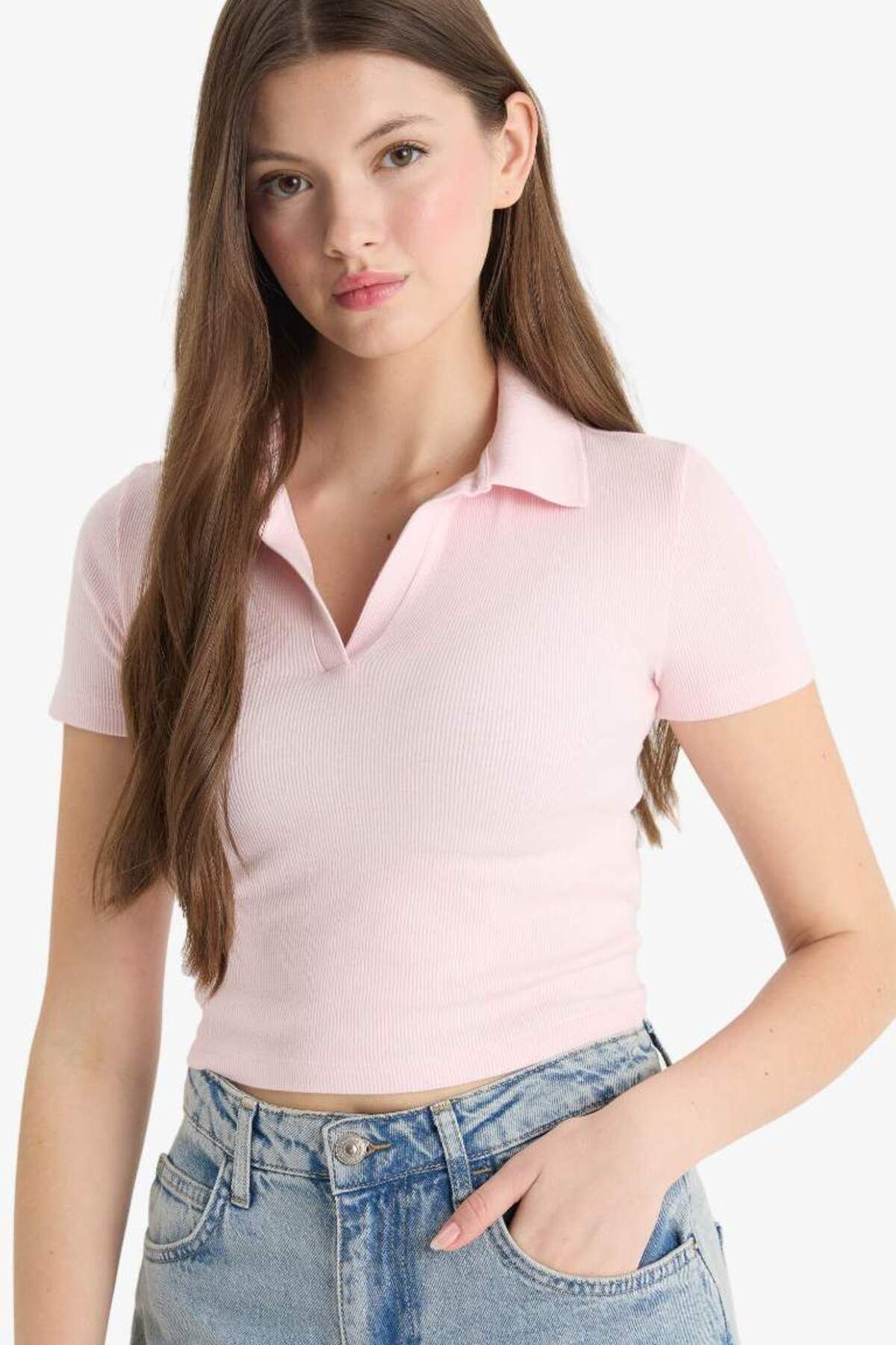 DeFacto Yeni Sezon Fitted Polo Yaka Fitilli Kaşkorse Kısa Kollu Tişört