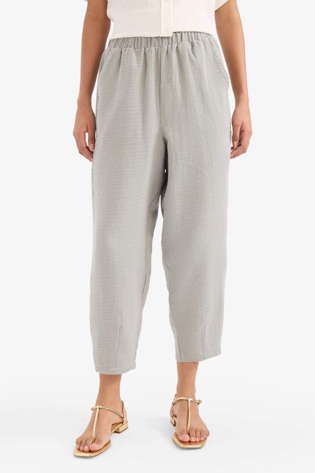 DeFacto Yeni Sezon Tapered Fit Yüksek Bel Uzun Boy Müslin Pantolon
