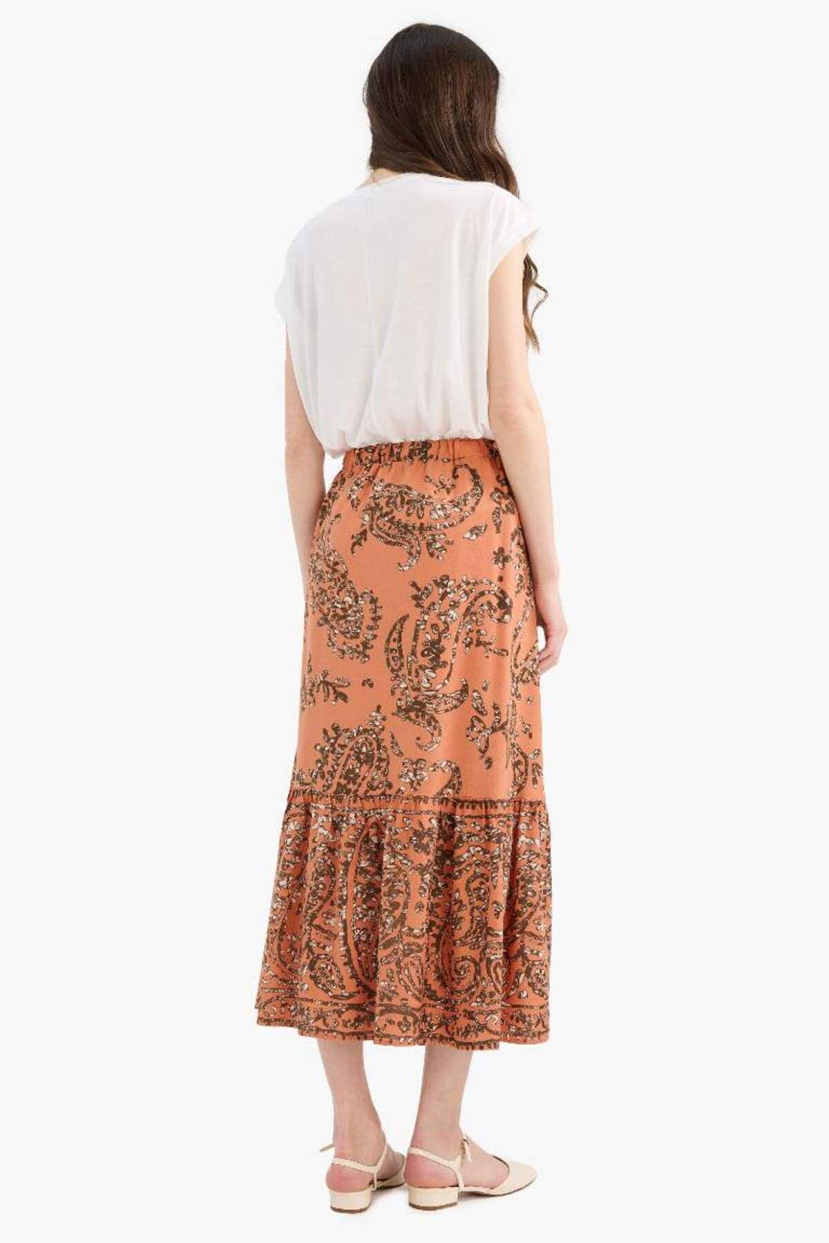 DeFacto-Regular Fit Stretch Waist Patterned Midi Skirt F1158Ax25Sm 5