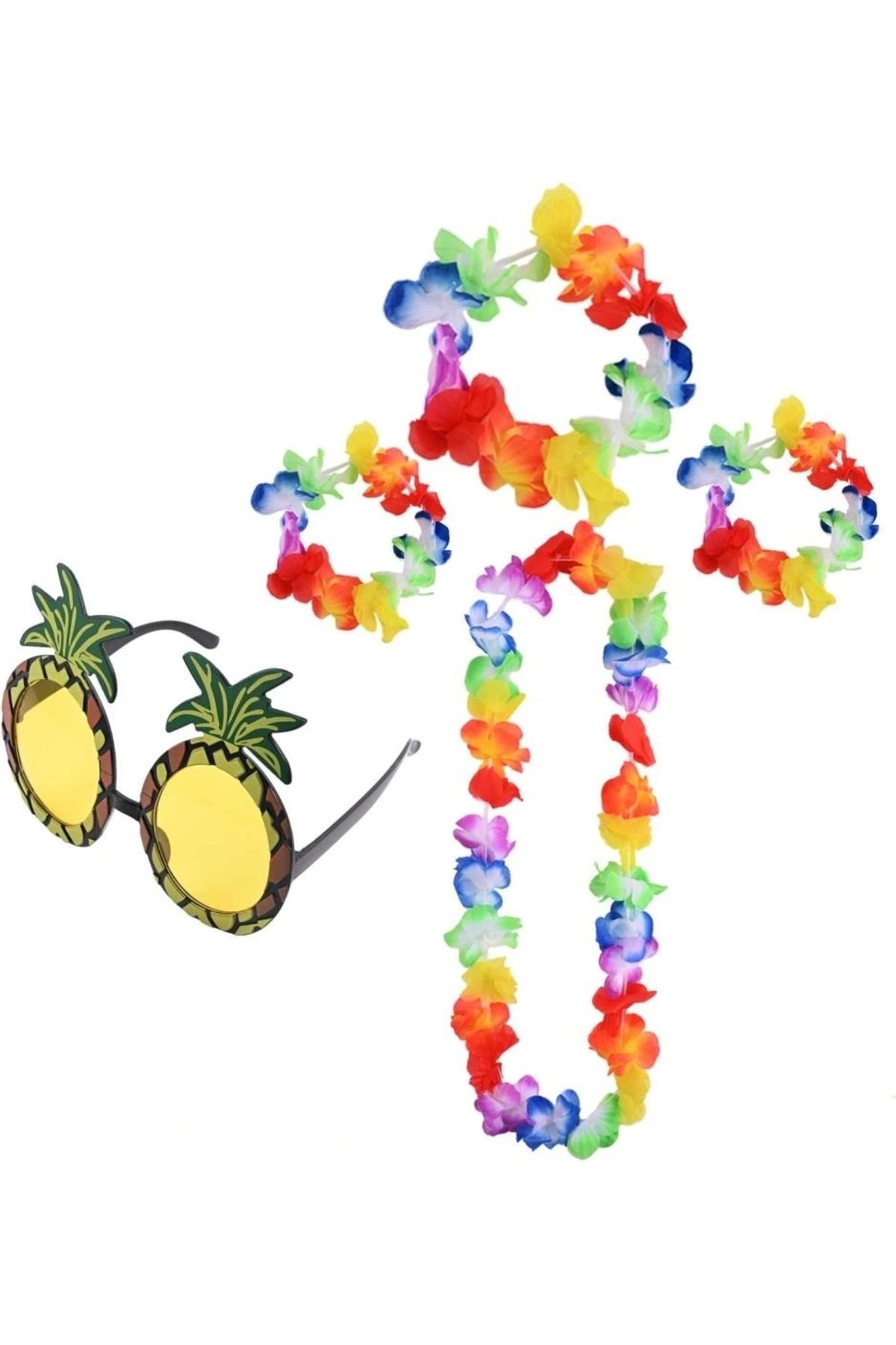 OurStyles Renkli Ananas Gözlük, Taç, Kolye ve Bileklik Seti