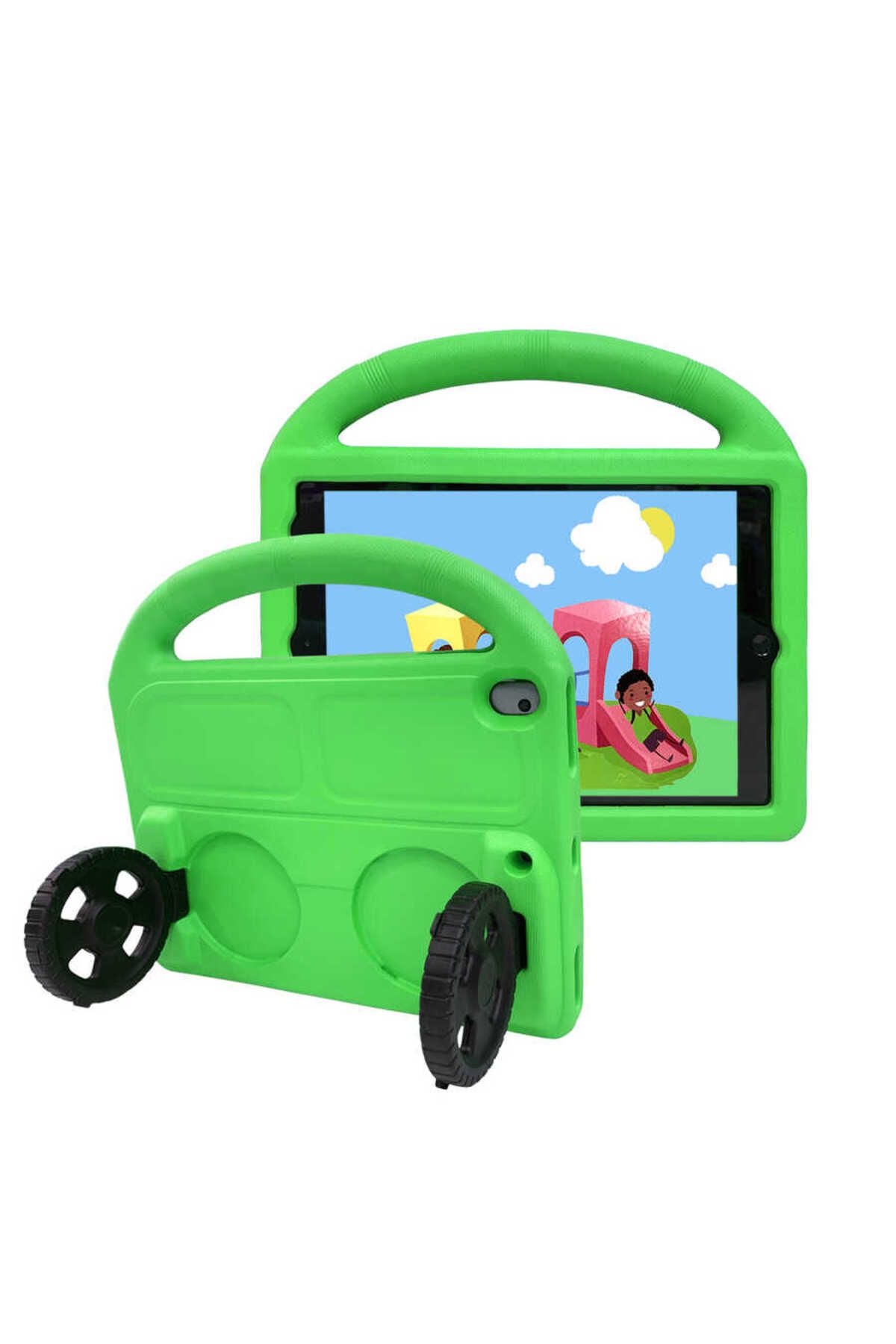 Teknodur iPad 10.2 (9.Nesil) Uyumlu TKDR Wheel Car Tekerlek Standlı Tablet Eva Silikon Kılıf-Yeşil