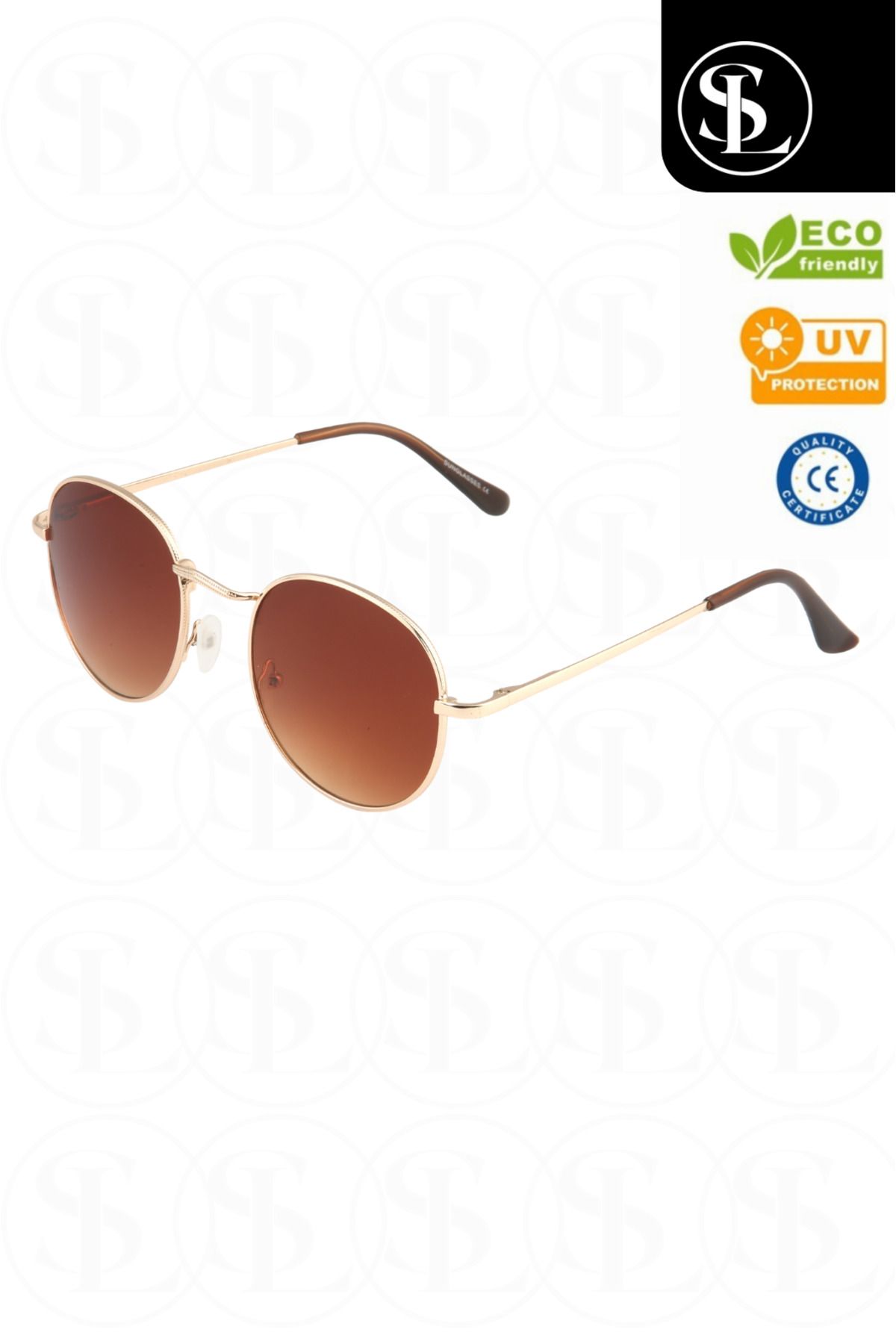 Straight Light ROUND ÇERÇEVELİ UNİSEX GOLD METAL BROWN CAMLI KLASİK GÜNEŞ GÖZLÜĞÜ