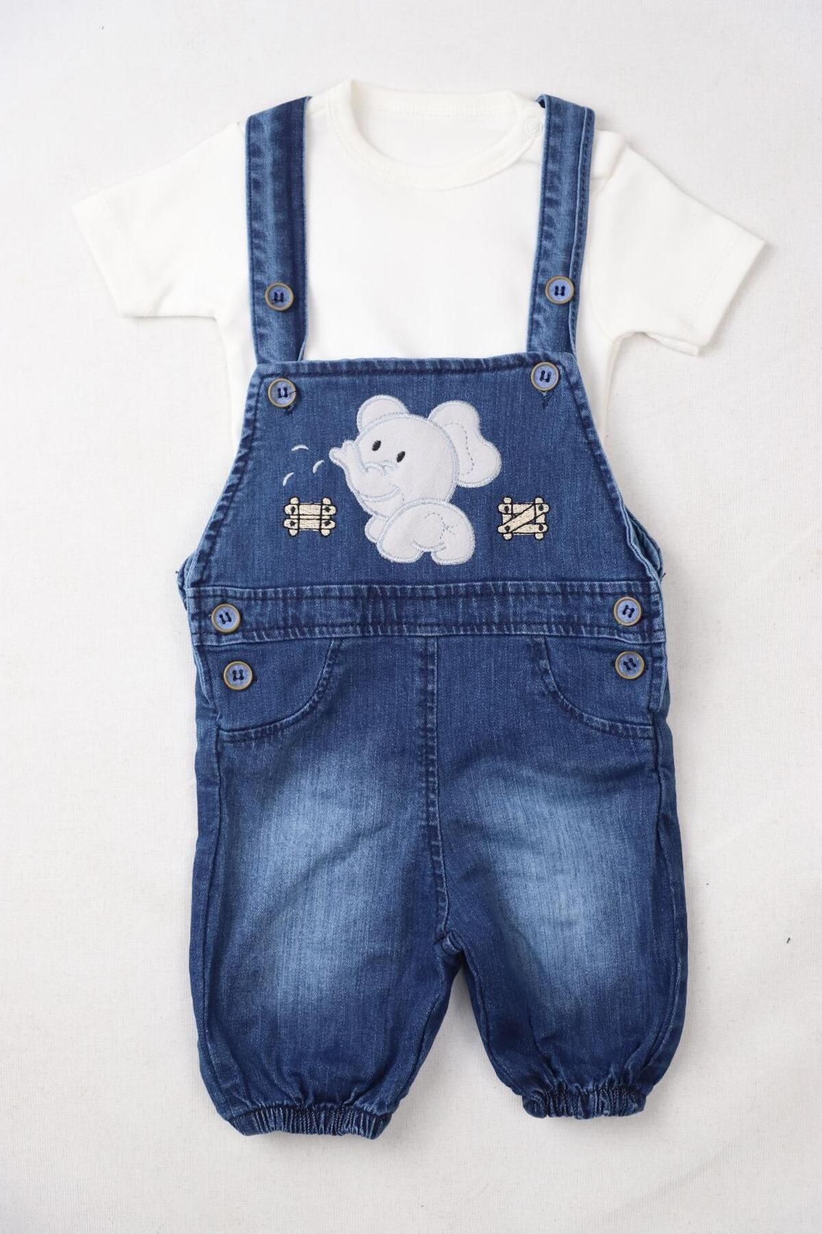 Bulut Baby nakışli Kız Bebek 2li Kot Salopet