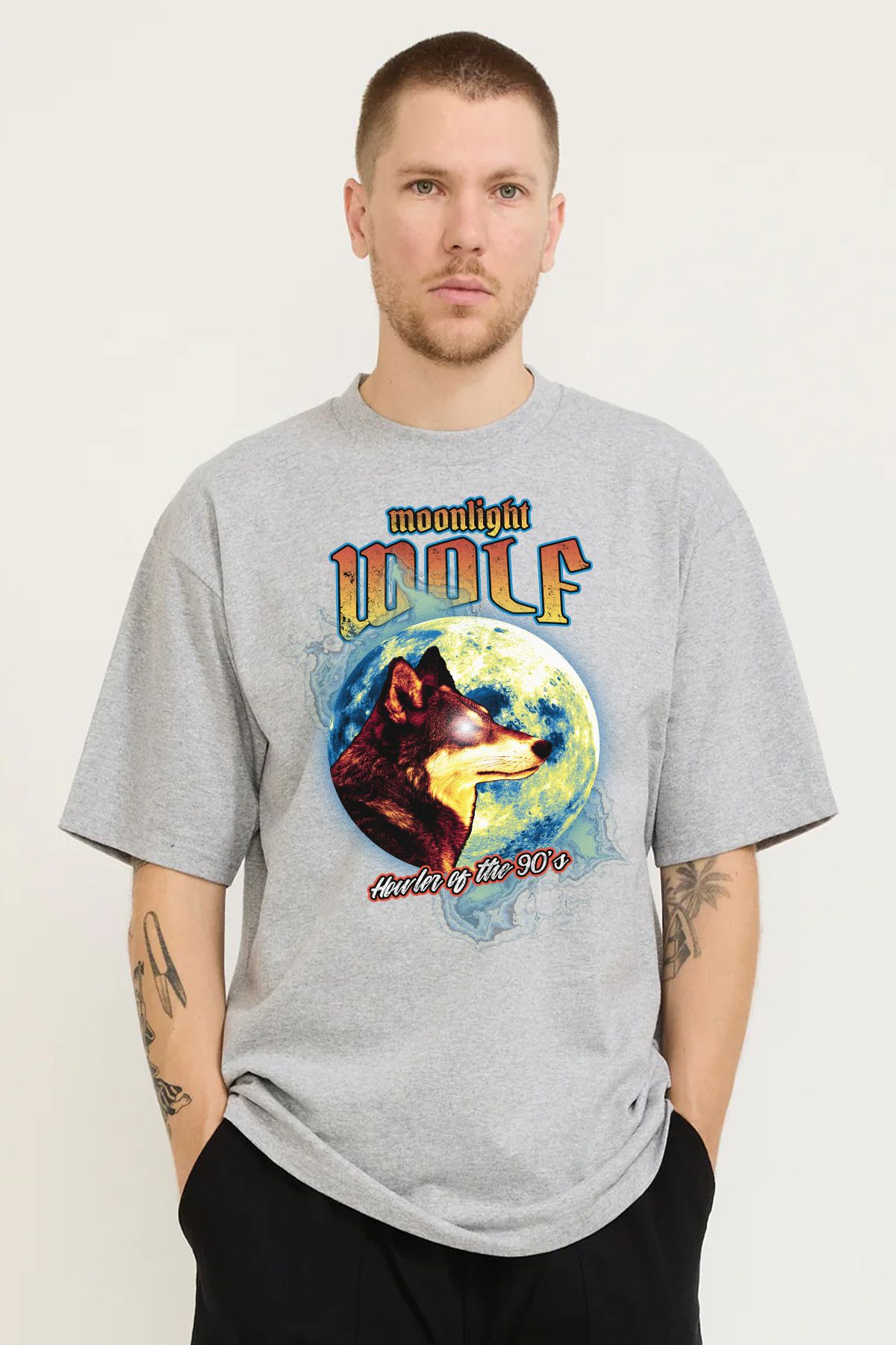MODA Kurt Retro Dolunay Baskılı Twilight Alacakaranlık Oversize Kalıp Grimelanj Bol Kesim Erkek Tişört