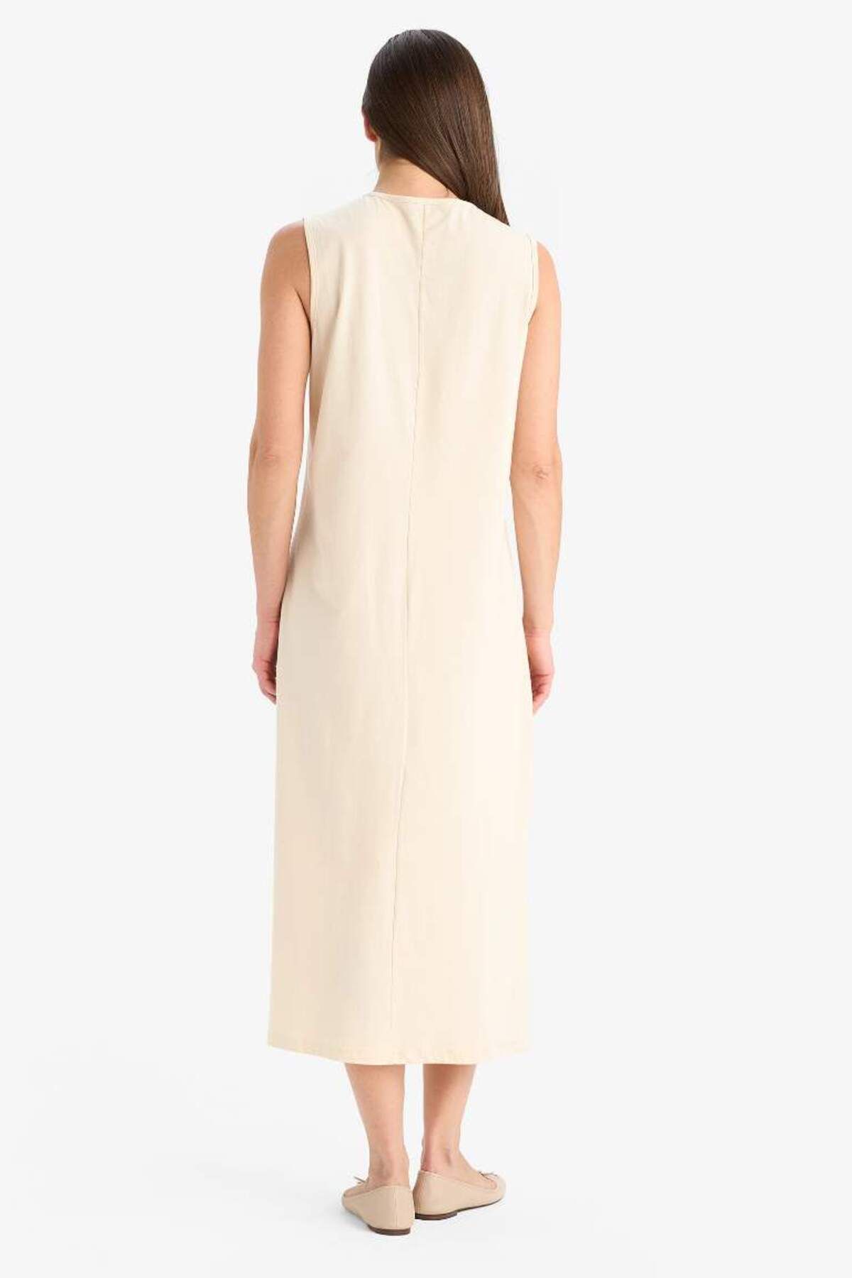 DeFacto-Regular Fit Rundhalsausschnitt Basic Plain gekämmte ärmellose Midi-Kleid C9686ax25sm 5
