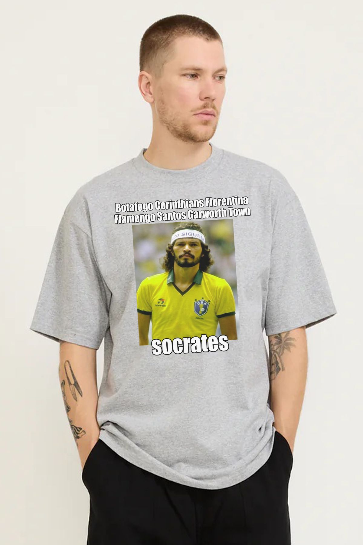 MODA Socrates Brezilya Corinthians Baskılı Oversize Kalıp Grimelanj Bol Kesim Erkek Tişört